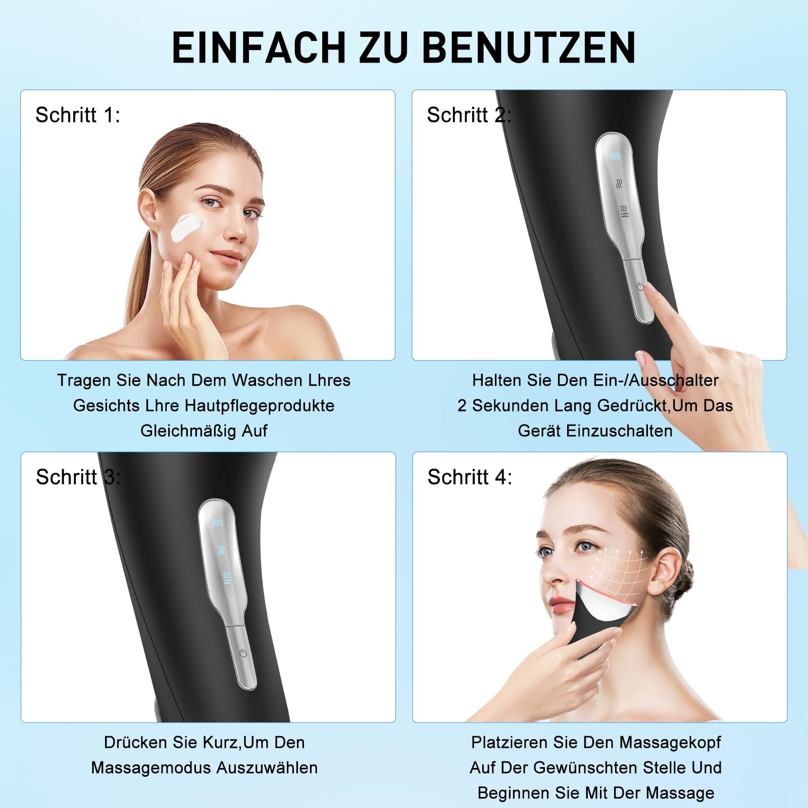 Масажер для обличчя Anti-Ageing 45°C, EMS, 3 режими, для підтяжки шкіри, проти зморшок та другого підборіддя - Чорний, фото №6