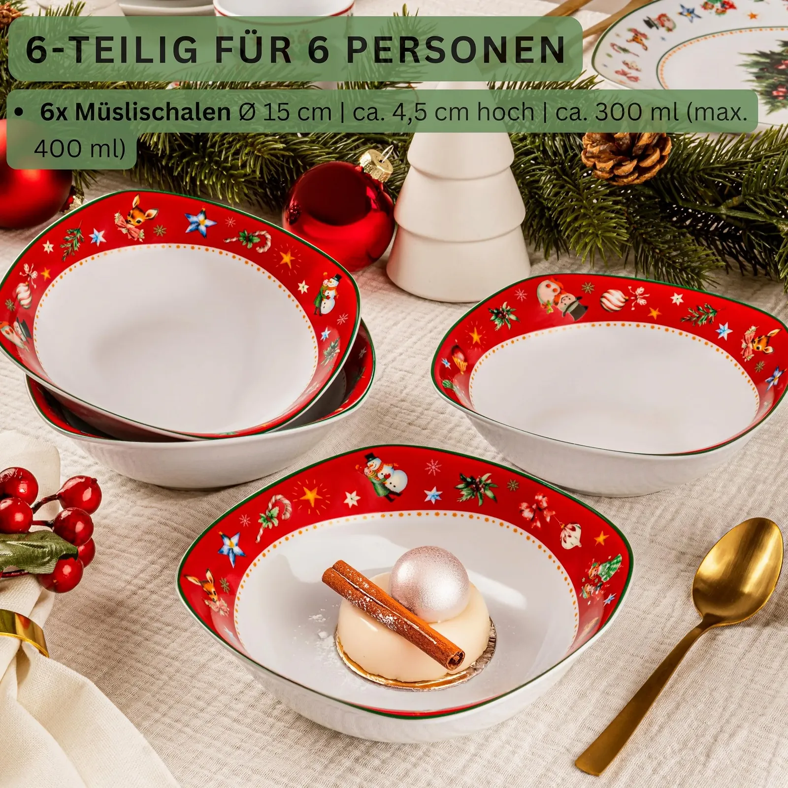 Миска Sänger Bilgola Christmas Design для хлопьев, набор 6 шт, фарфоровая, 300 мл, фото №2