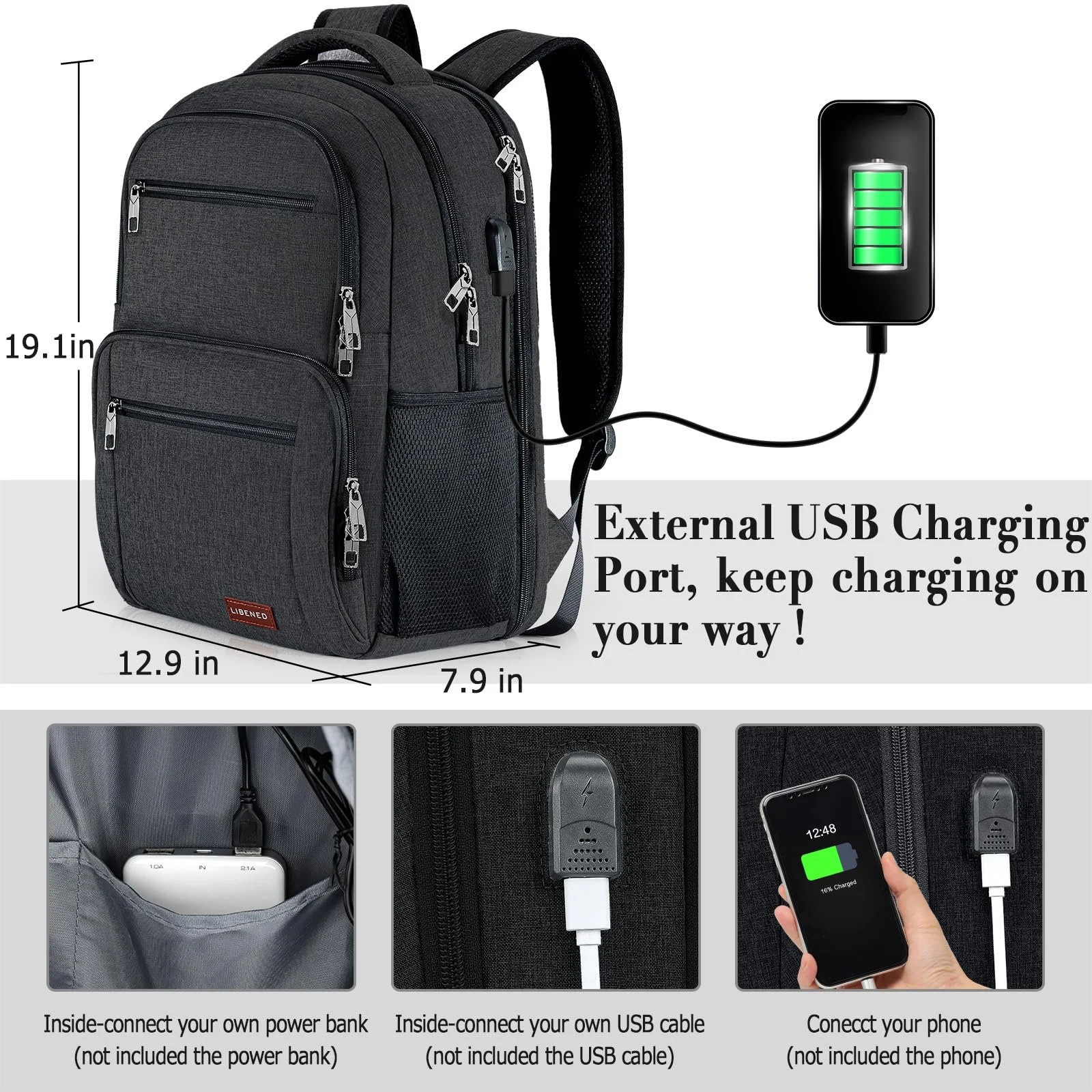 Рюкзак для ноутбука TSA 17.3" 25-40L водонепроницаемый с USB портом Grey, фото №4 Рюкзак для ноутбука TSA 17.3" 25-40L водонепроницаемый с USB портом Grey, фото №4