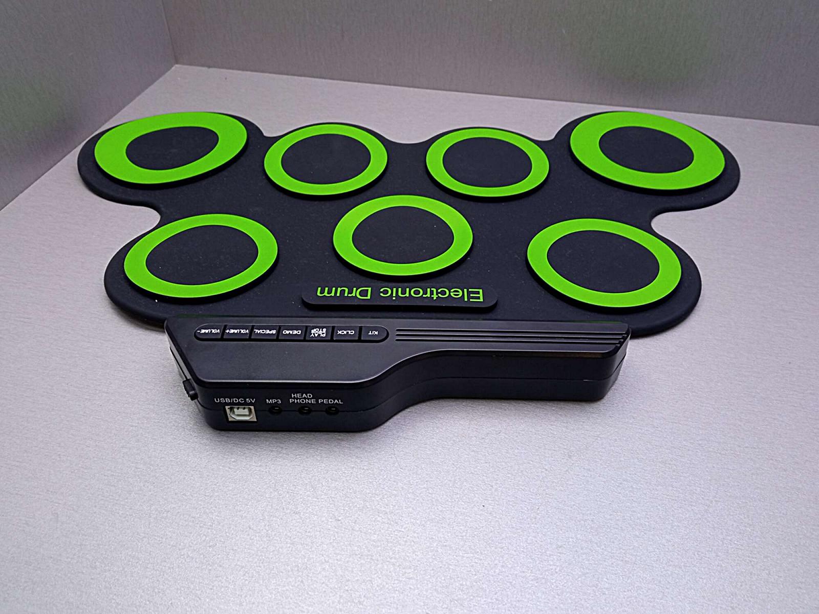 Музыкальные инструменты Барабаны электронные USB гибкие барабанная установка пэды G3002 Black-Green, фото №3