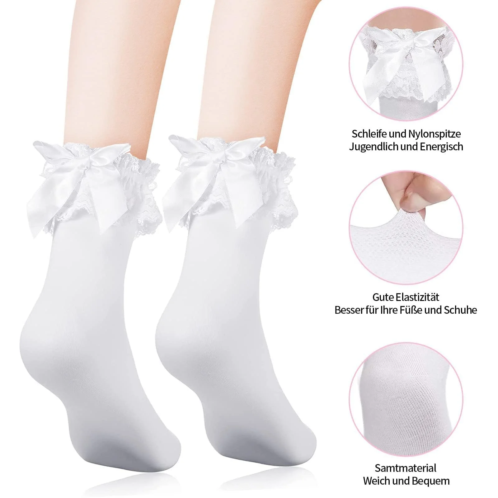 Носки с рюшами женские Lolita носки белые кружевные носки с бантом принцессы носки для щиколотки для платья Lolita женская девичья одежда украшения, белый, фото №3