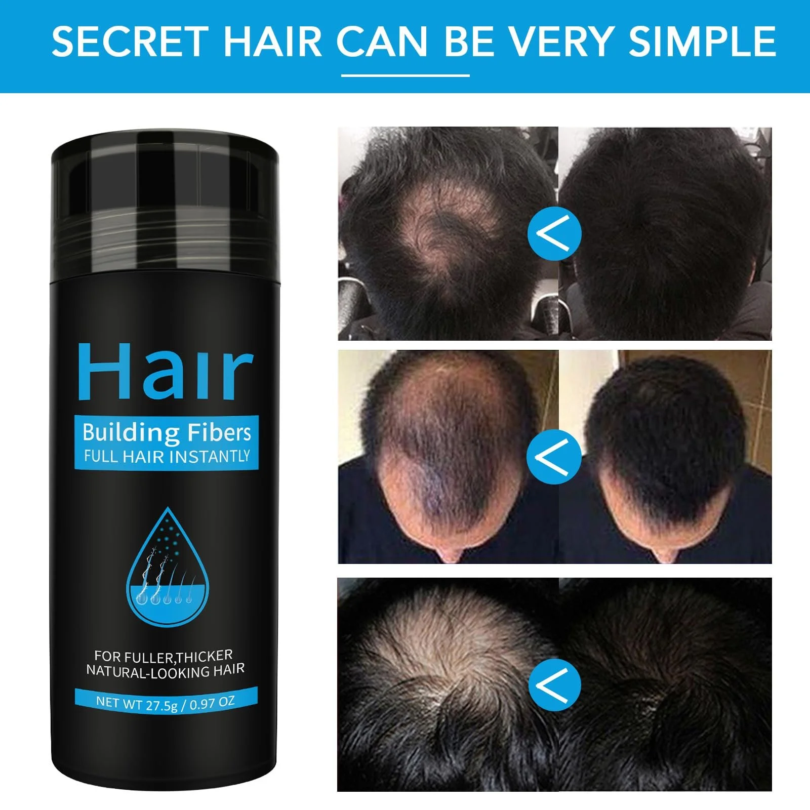 Волокна для волосся Natural Keratin Hair Building Fibres Dark Brown, фото №4