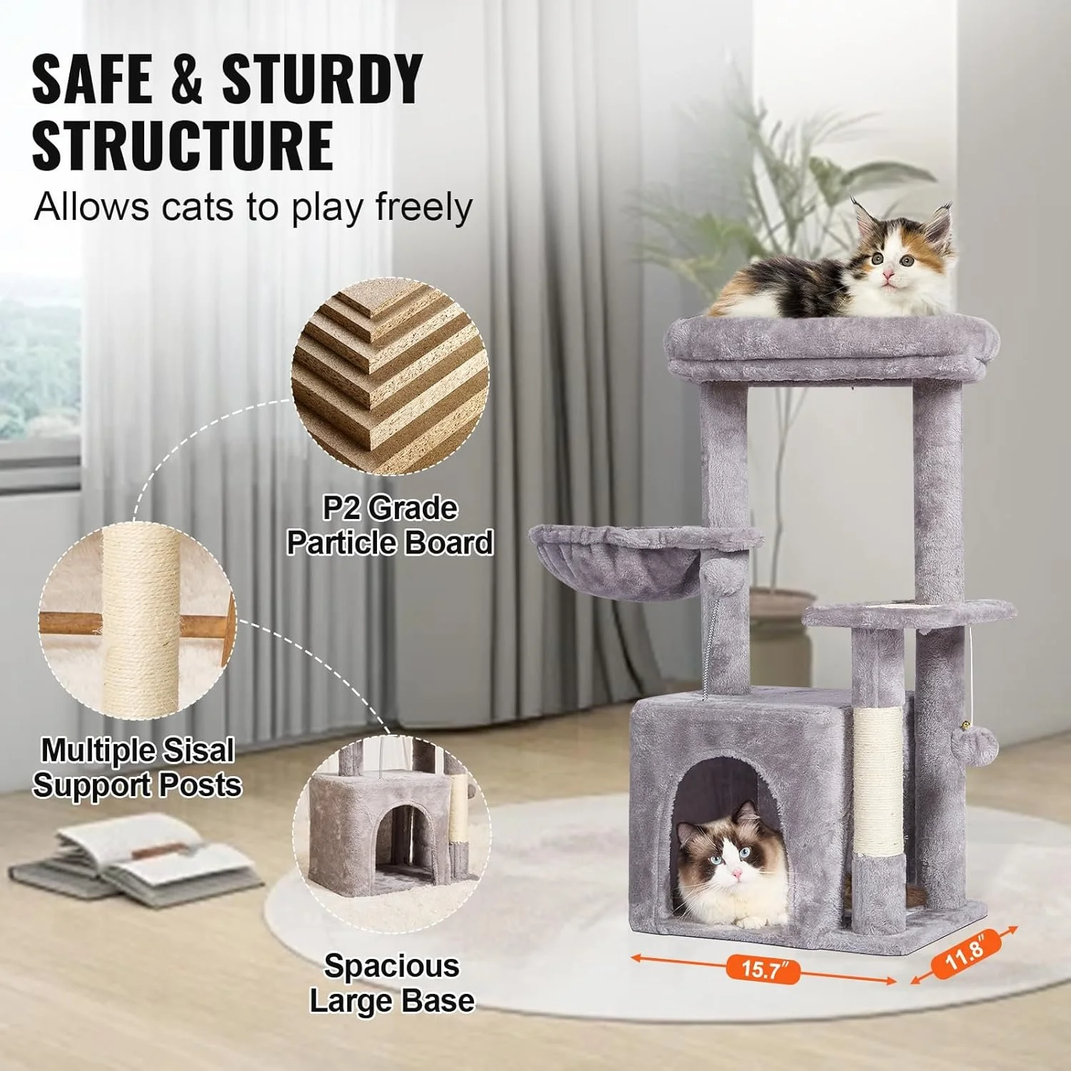 Когтеточка для кошек с домом VEVOR CAT789 / 4 уровня / 80 см высота / Серый, фото №5 Когтеточка для кошек с домом VEVOR CAT789 / 4 уровня / 80 см высота / Серый, фото №5