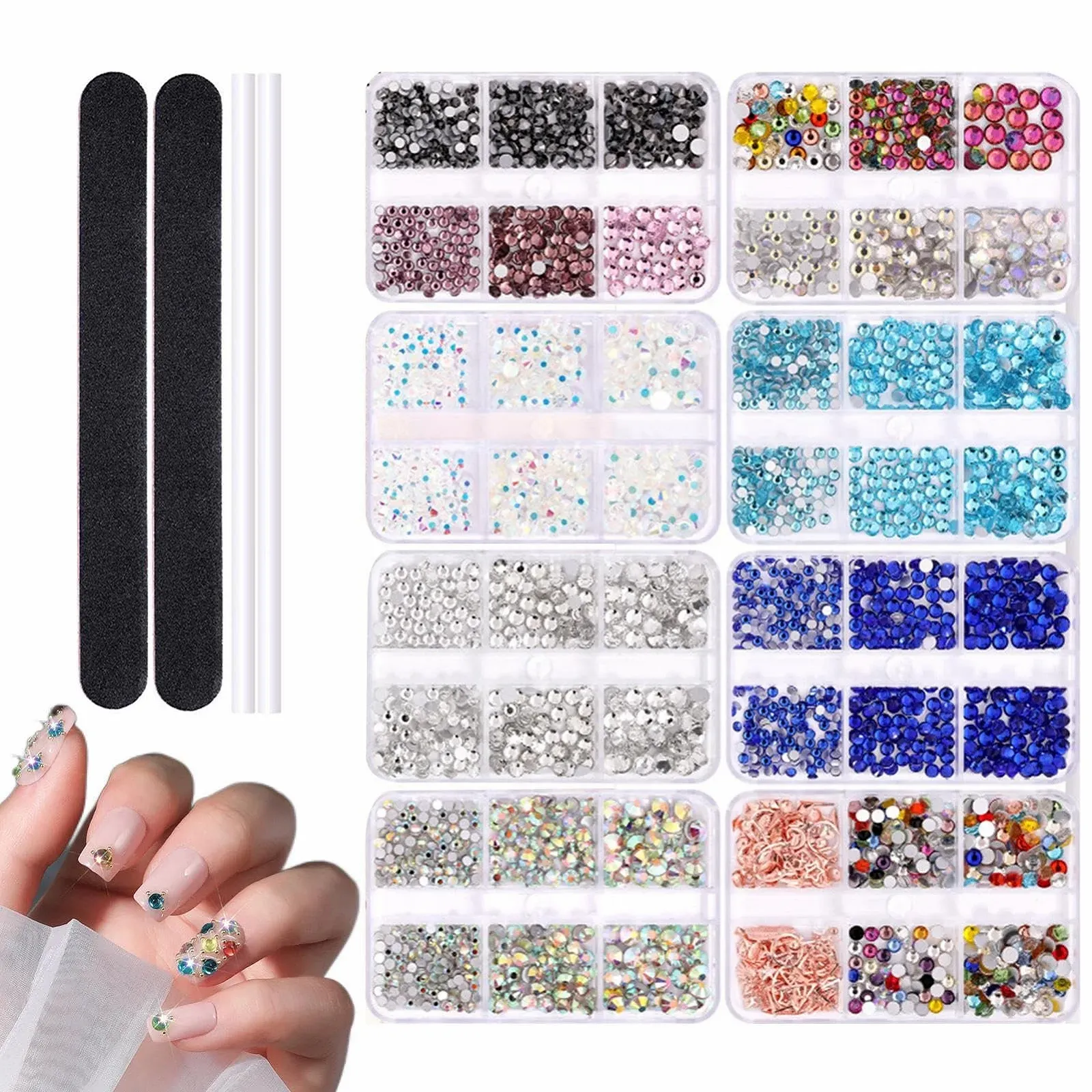 Стразы для ногтей Разноцветные, радужные кристаллы AB, 8 коробок, блестящие разноформенные стразы для ногтей с плоской задней стенкой, фото №9
