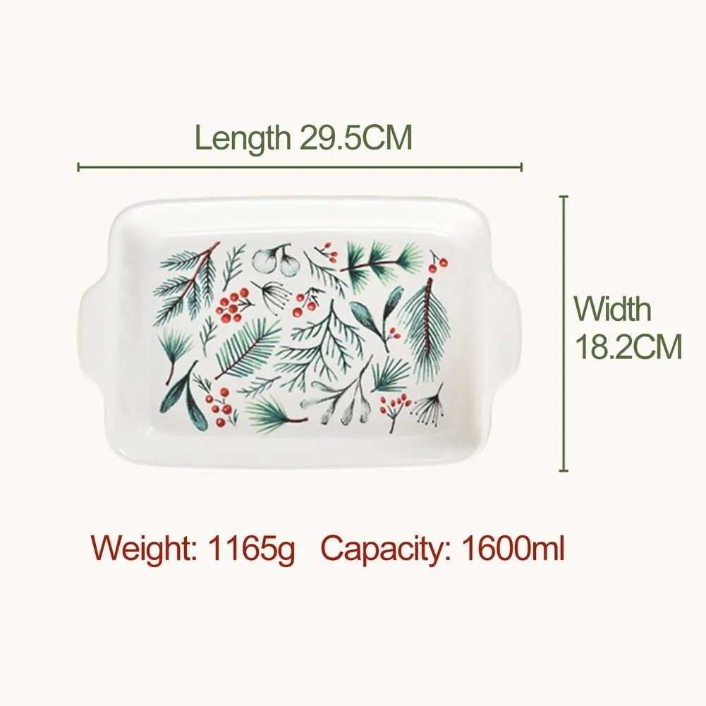 Форма для запекания Dxcaicc Прямоугольная керамическая с цветочным узором и ручками, фото №2