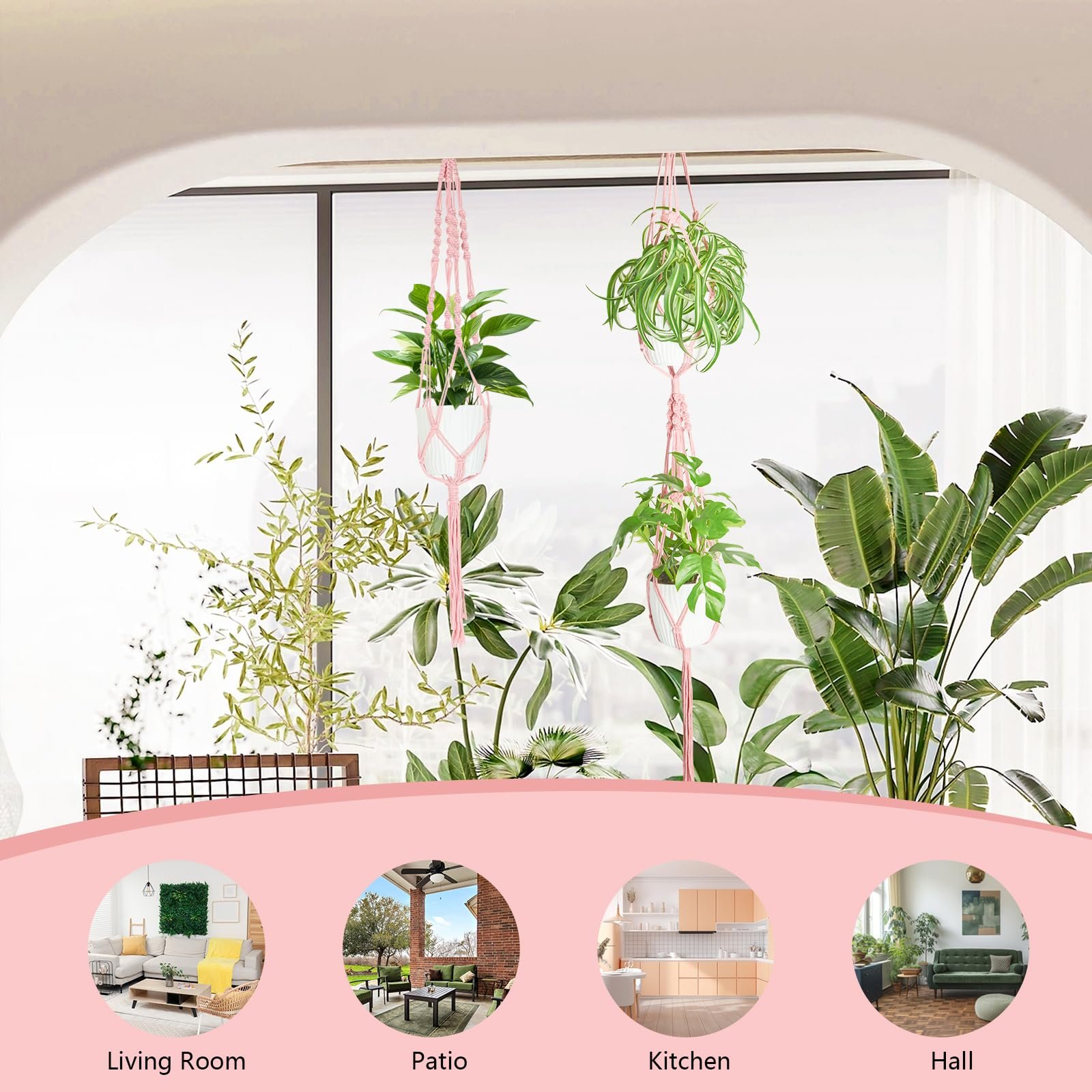 Підвіси для рослин макраме XXXFLOWER набір 3 шт. бавовняний шнур Бохо рожеві, фото №7 Підвіси для рослин макраме XXXFLOWER набір 3 шт. бавовняний шнур Бохо рожеві, фото №7