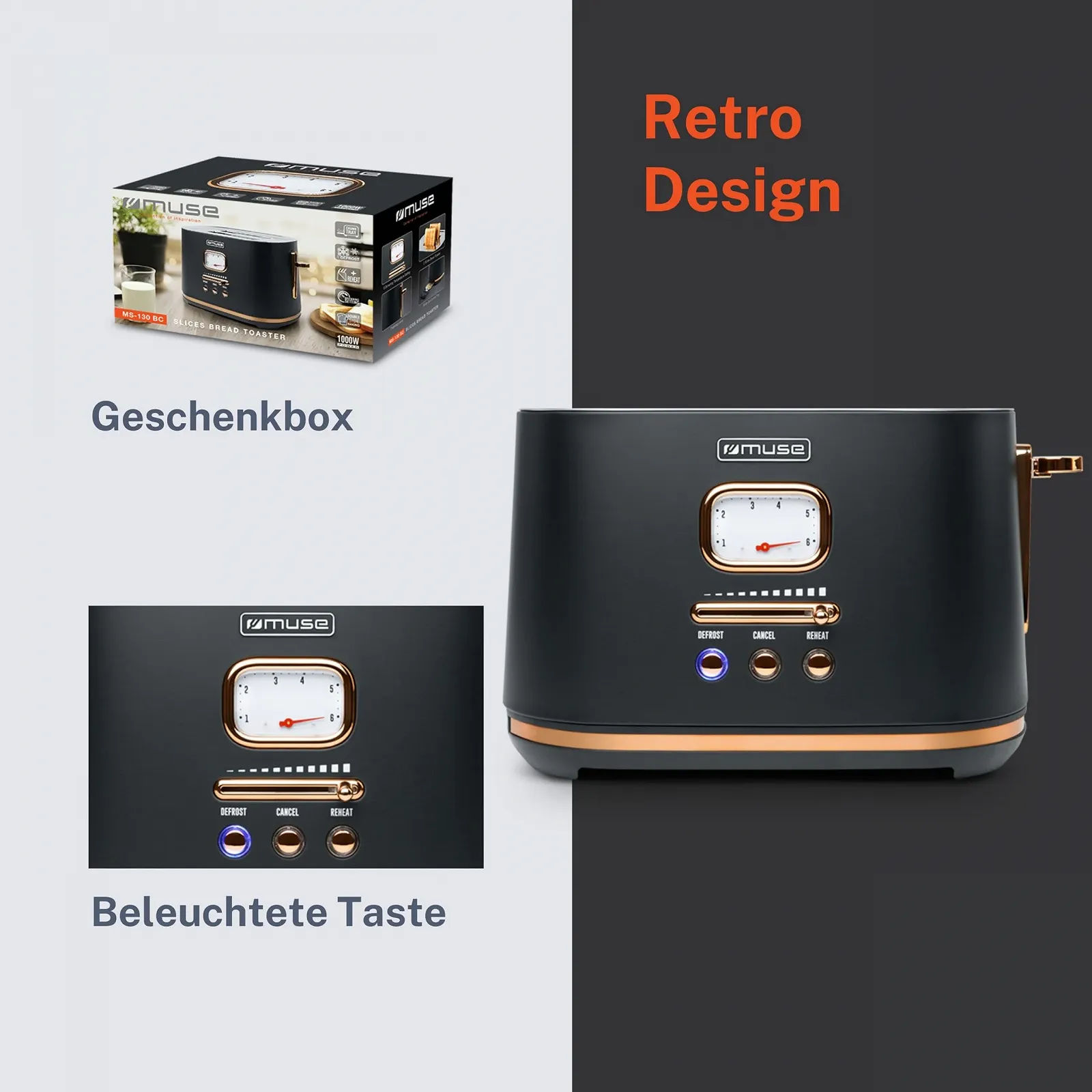 Тостер Muse MS-130 BC, чорний, фото №4