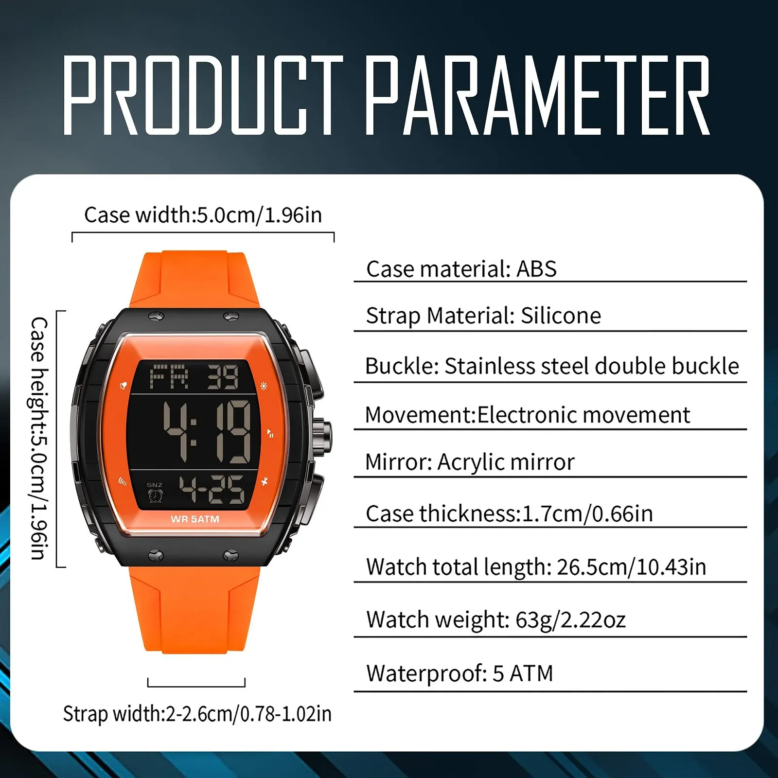 Часы мужские цифровые Findtime Tonneau тактические военные крупные цифры LED будильник календарь силиконовый ремешок, фото №7