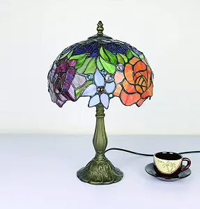 Настільна лампа Tiffany Style 10 дюймів Red Rose Flower Vintage Stained Glass synthetic.ua - Фото 1