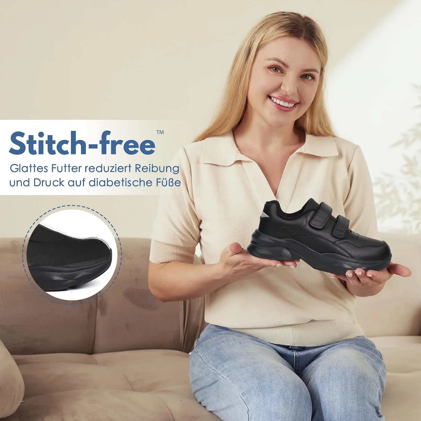 Кросівки Ortho+rest жіночі діабетичні з натуральної шкіри для ходьби з широким носком, фото №2