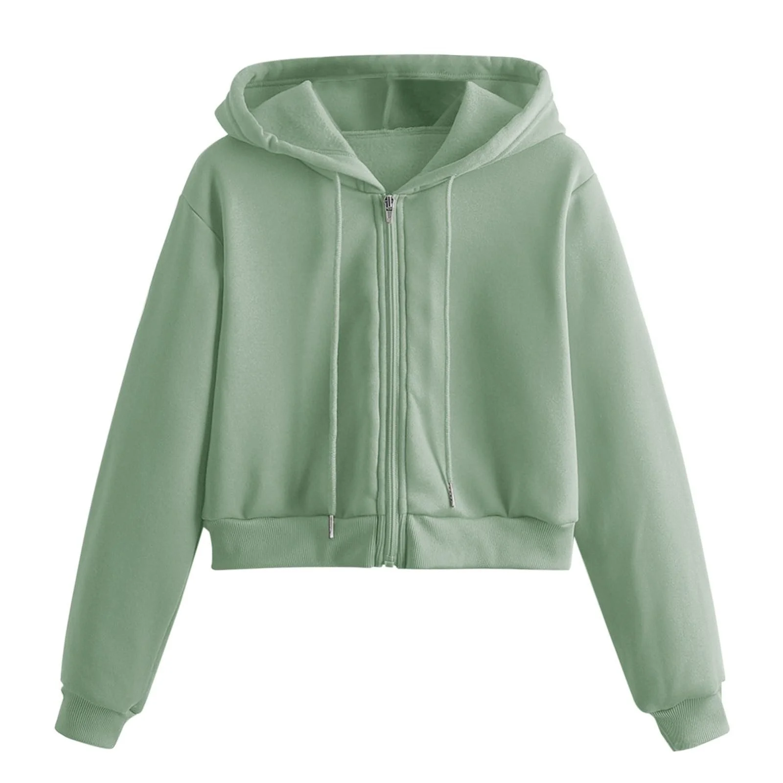 Женский худи на молнии однотонный с капюшоном и длинными рукавами, фото №1 Женский худи на молнии однотонный с капюшоном и длинными рукавами, фото №1