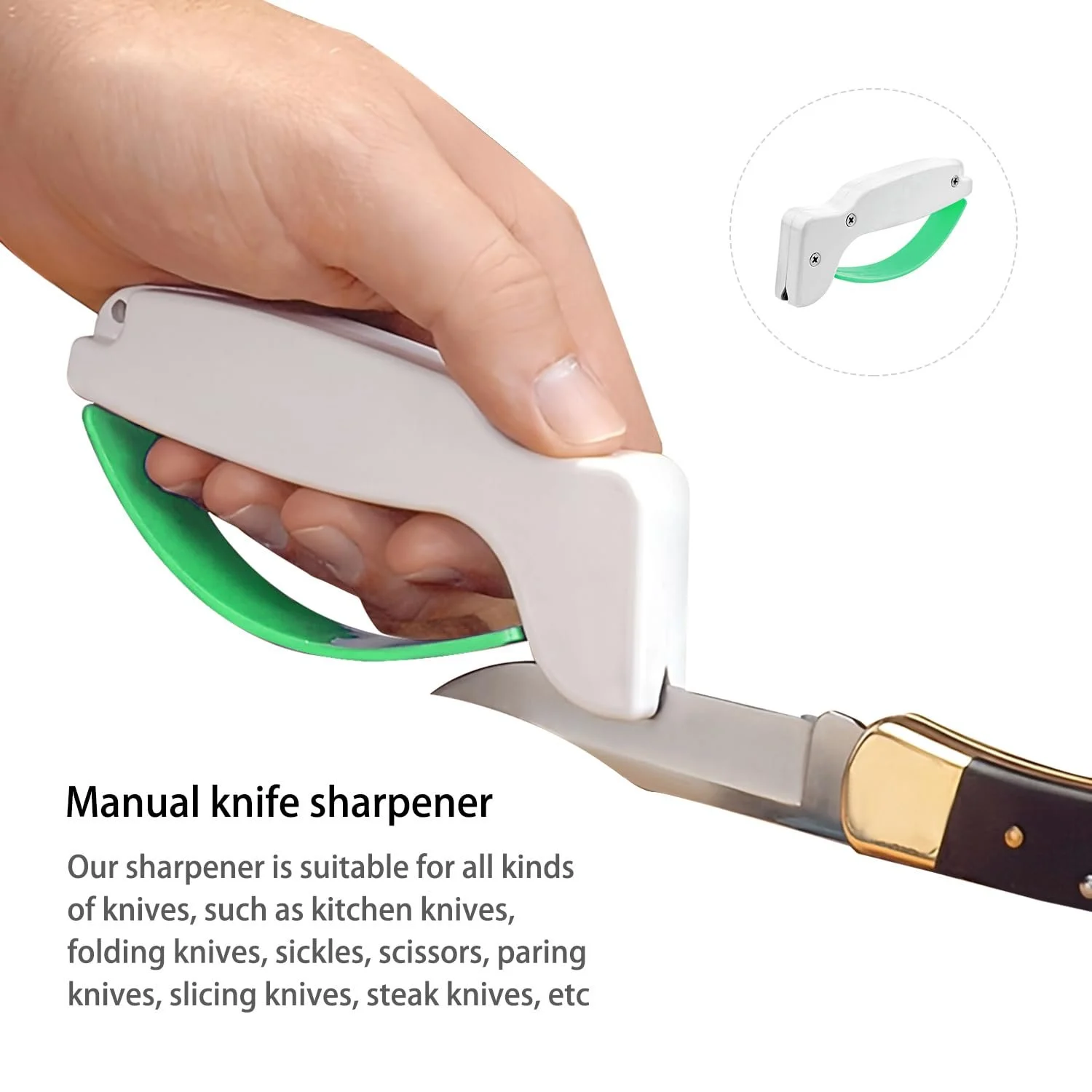 Точилка для ножів ручна Міні Портативна 14.5 x 6 x 2 cm Біло-зелена, фото №3 Точилка для ножів ручна Міні Портативна 14.5 x 6 x 2 cm Біло-зелена, фото №3