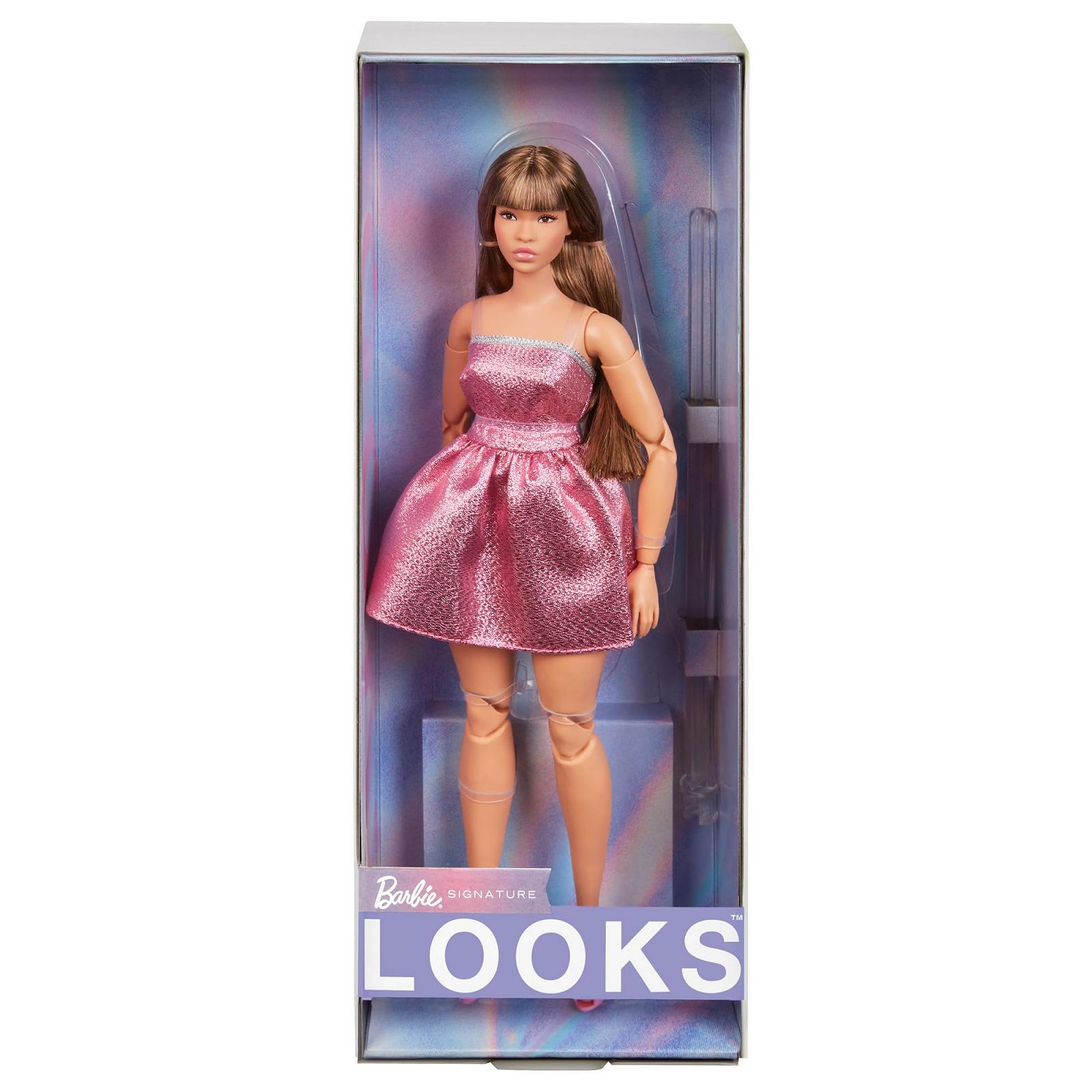 Кукла Barbie Looks Фигурка #24 Коричневые волосы Сияющее платье Каблуки HRM16, фото №1