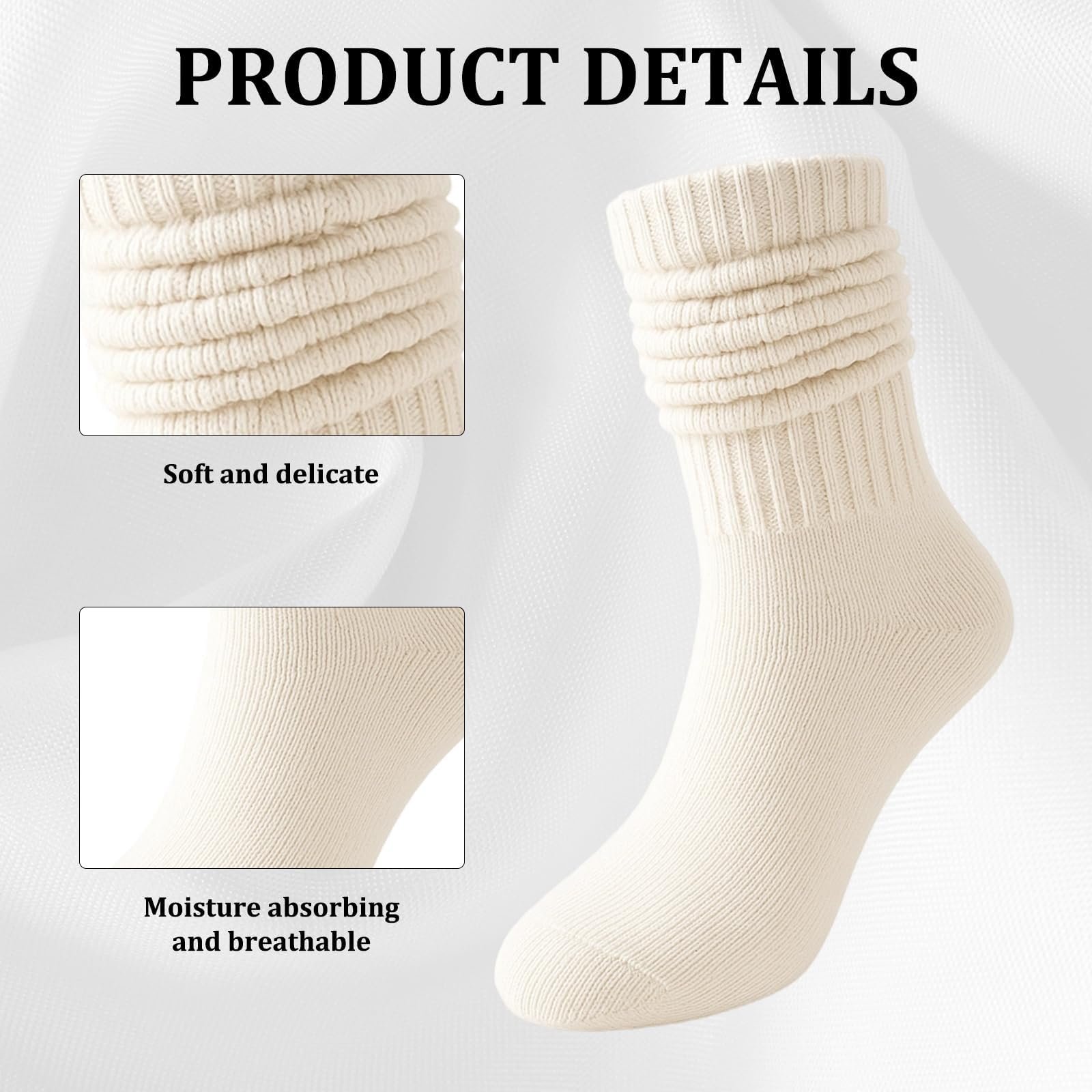 Женские гетры Комплект носков 4 шт белого и черного цветов, Удобные гетры для высоких сапог, Высококачественный хлопок, фото №4