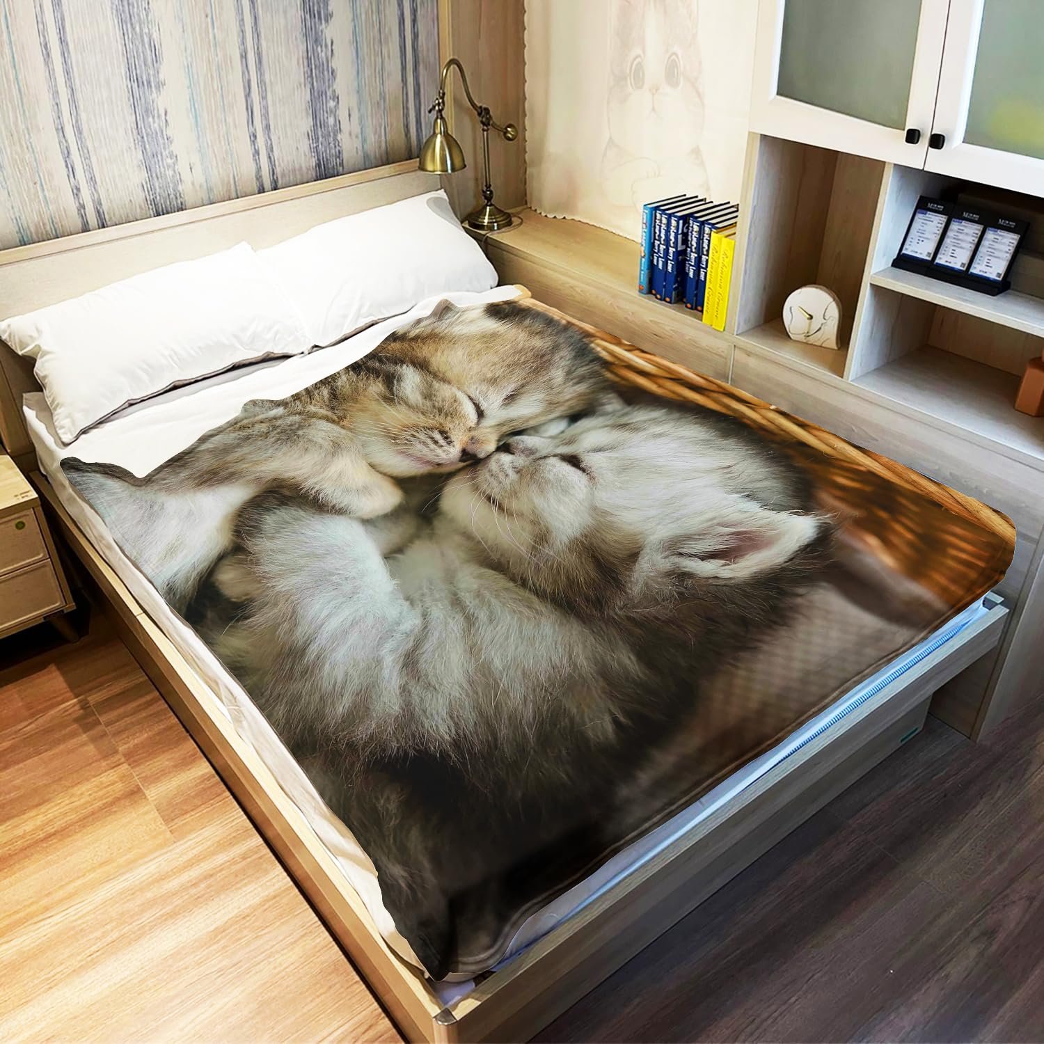 Одеяло YISUMEI Фланелевое Мягкое Флисовое Одеяло для Кровати 75 x 100 см Пара Милых Котов, фото №3