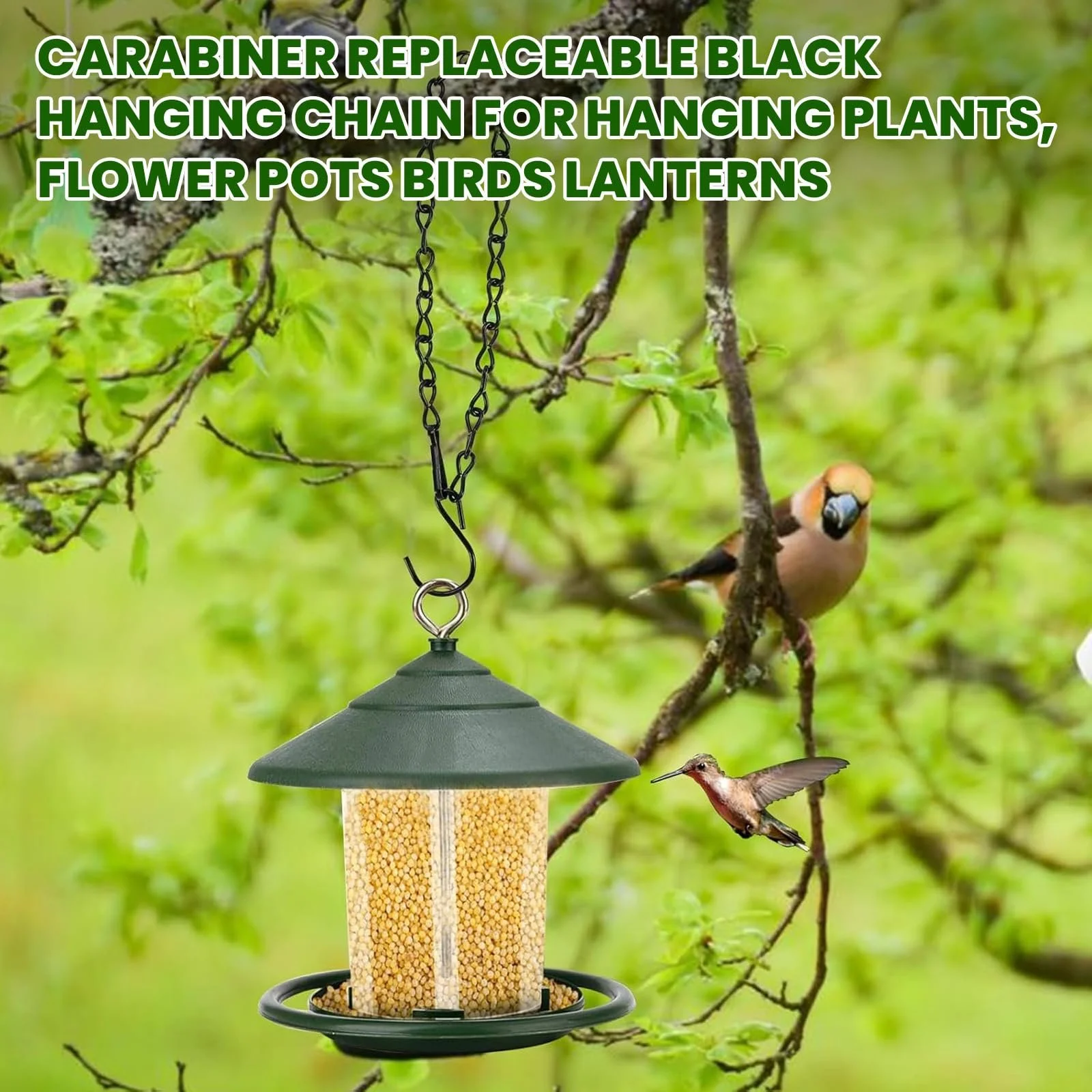 Подвесные цепи для корзин и вазонов с S-образными крючками и карабинами металлические 5 шт Черные, фото №3