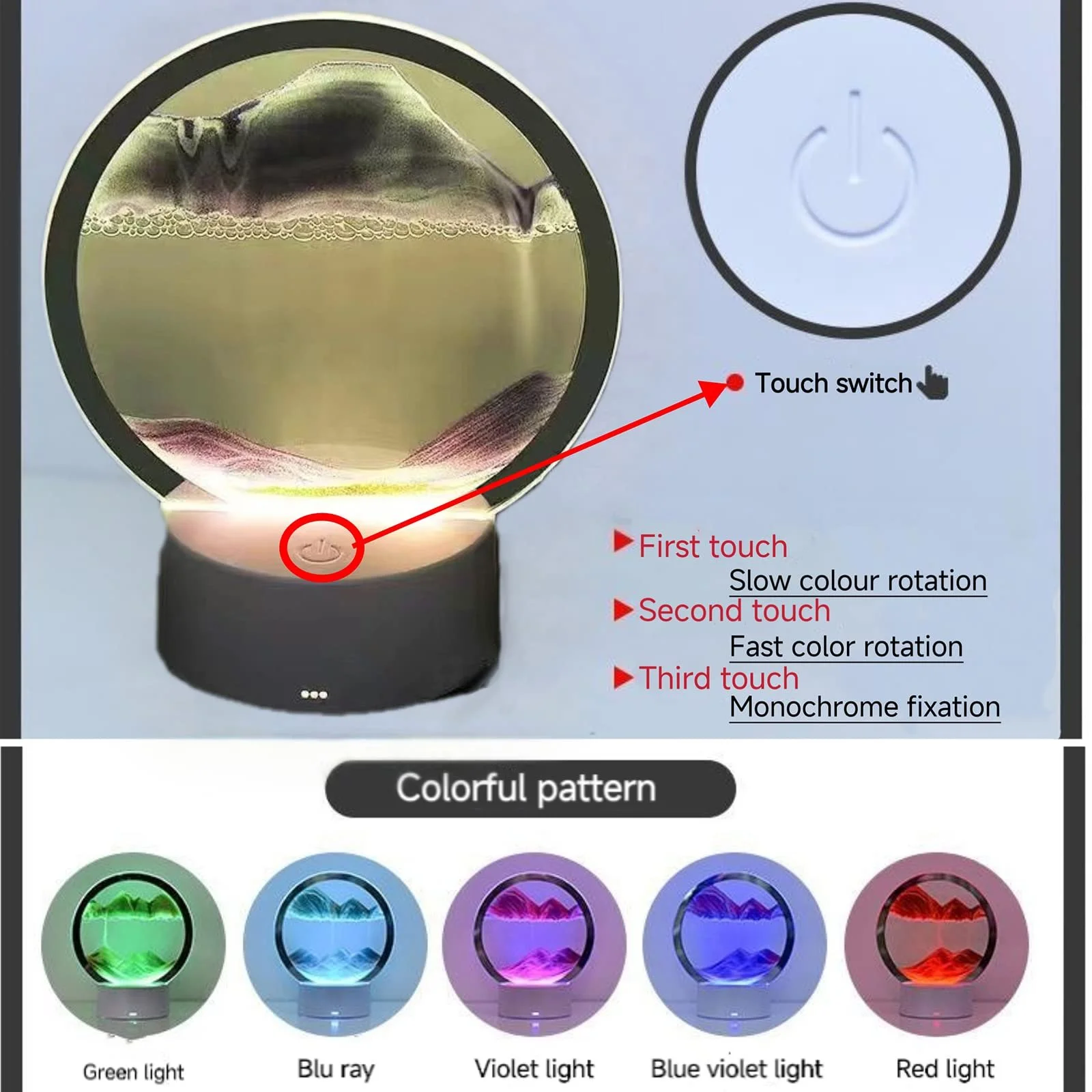 Настільна лампа Moving Sand Art 3D 7 кольорів 360° Rotation Червоний, фото №6