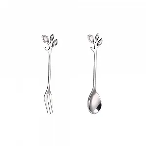 Набор столовых приборов из нержавеющей стали, 12 штук, ложка для чая, ложка для кофе, вилка для фруктов, вилки столовые, нержавеющая сталь, маленькие вилки для торта, включает 6 ложек и 6 вилок, для кухонных чайных вечеринок и кофеен synthetic.ua - Фото 1