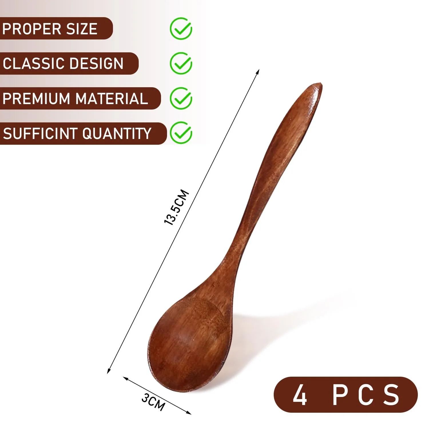 Ложка Деревянная 135 см Деревянный, 4 шт, фото №2