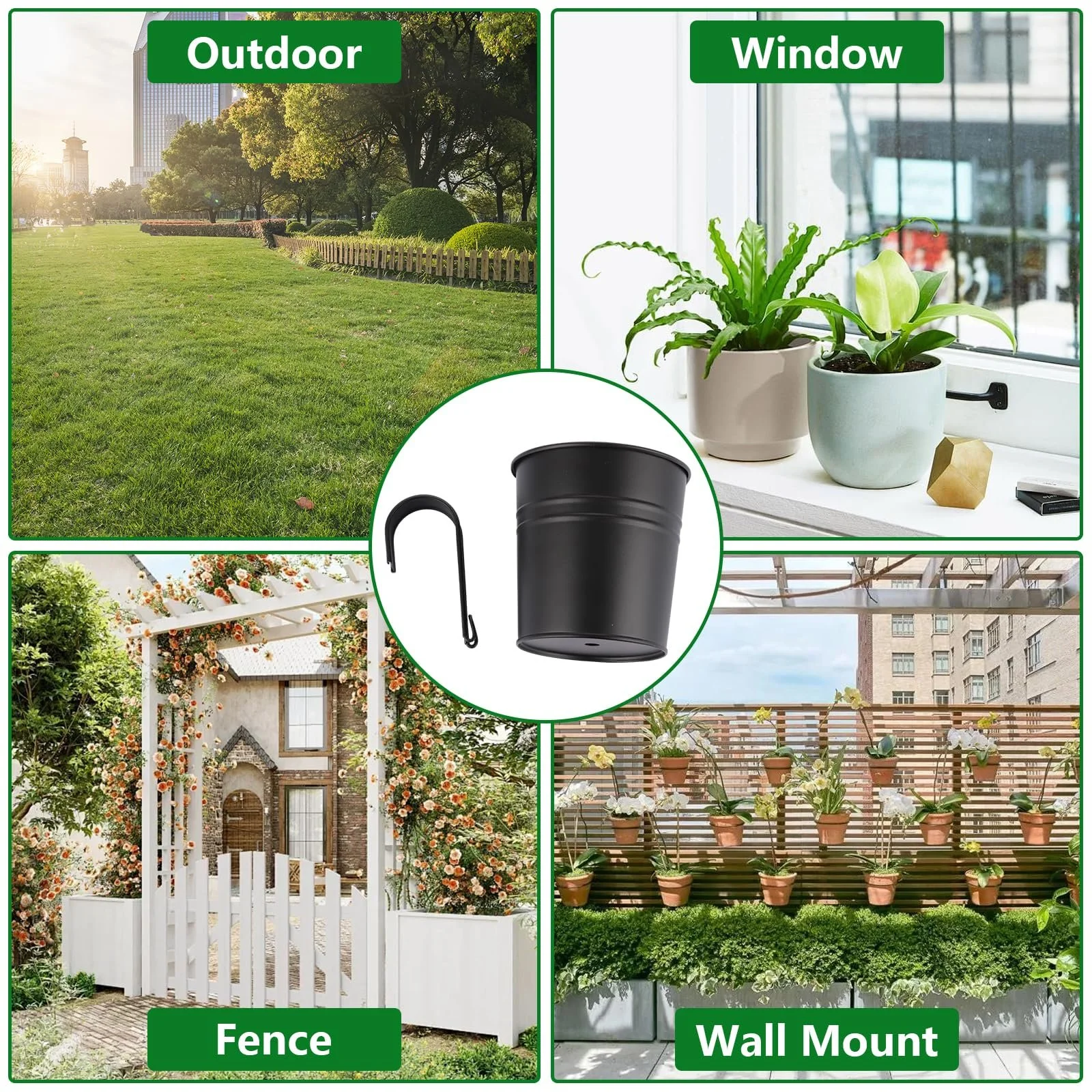 Набір підвісних квіткових горщиків SHUESS 10 шт. металеві з гачками та дренажним отвором Чорний, фото №6 Набір підвісних квіткових горщиків SHUESS 10 шт. металеві з гачками та дренажним отвором Чорний, фото №6