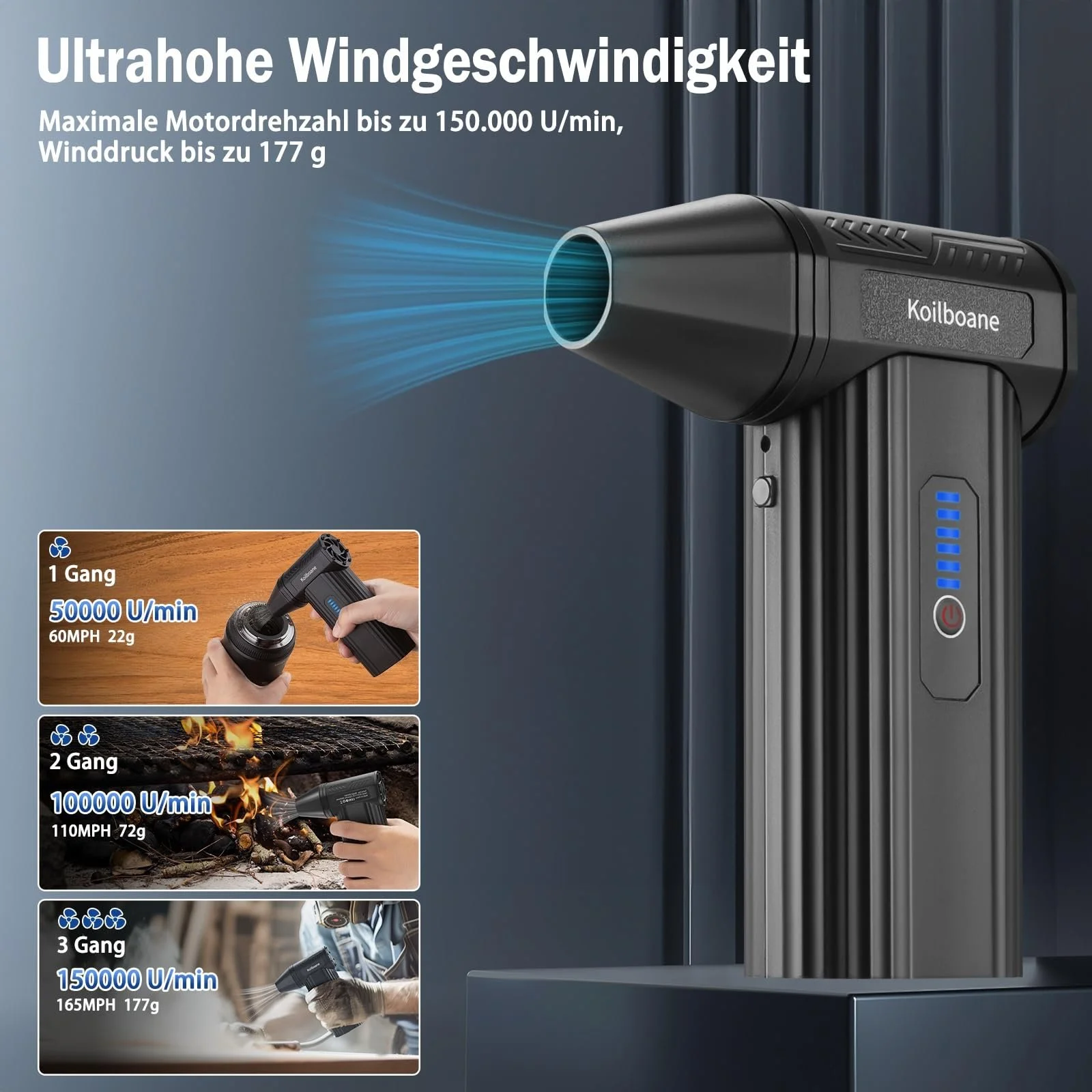 Електрична повітродувка 150,000 RPM 8000 mAh з магнітною насадкою, фото №3