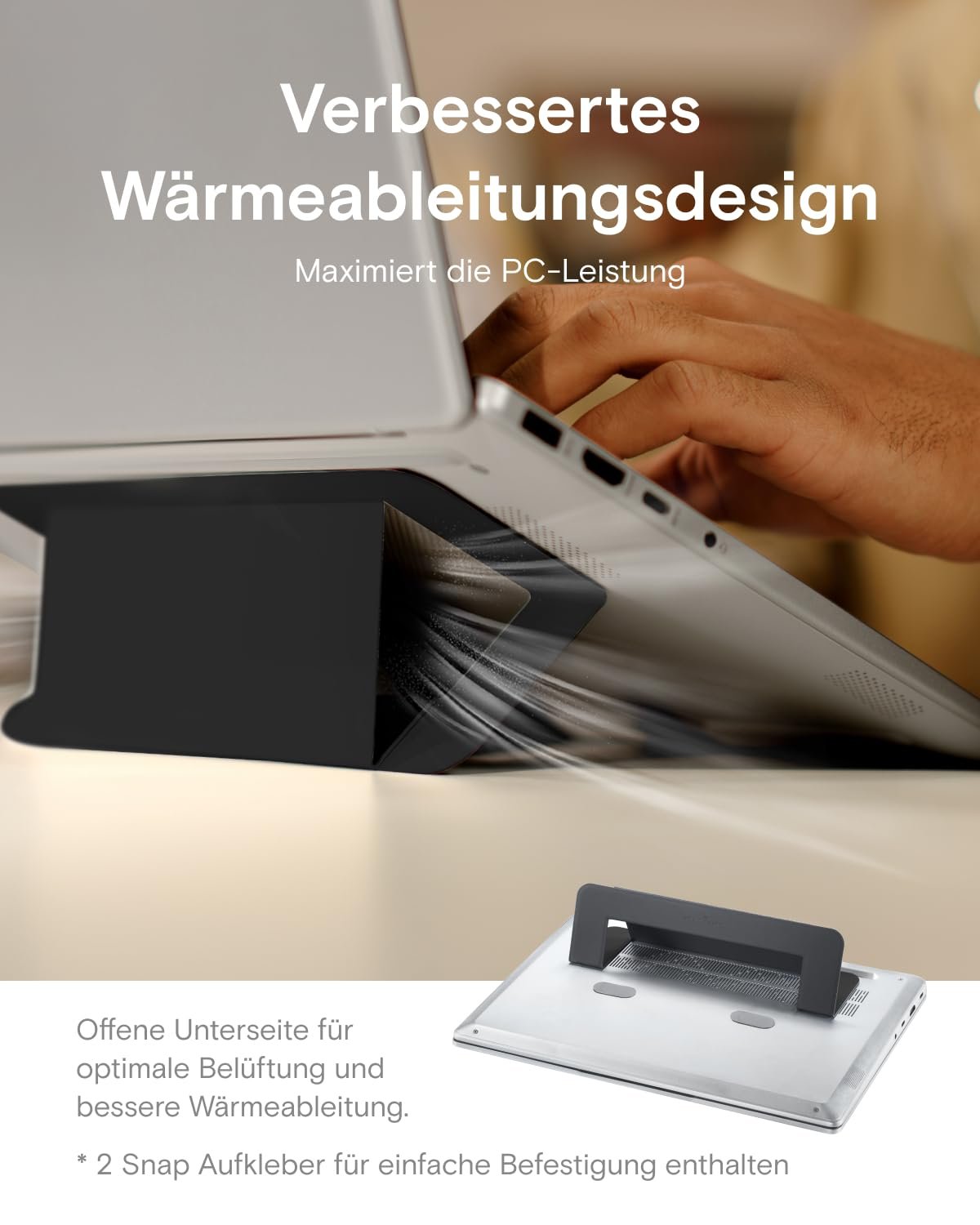 Подставка для ноутбука MOFT Invisible Airflow с открытым дизайном для рассеивания тепла, регулируемым двойным углом, многоразового использования и без остатков, совместима с ноутбуками до 16 дюймов Черный, фото №6