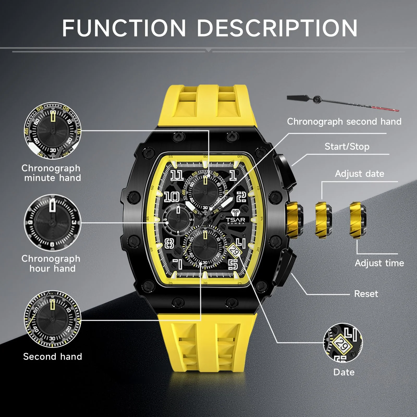 Мужские часы TSAR BOMBA Кварцевый Хронограф Водонепроницаемые Мужские часы для Мужчин Элегантность Нержавеющая сталь/Углеродное волокно/Бриллиантовый корпус/Смола Бизнес/Спорт/На улице/В помещении, фото №5 Мужские часы TSAR BOMBA Кварцевый Хронограф Водонепроницаемые Мужские часы для Мужчин Элегантность Нержавеющая сталь/Углеродное волокно/Бриллиантовый корпус/Смола Бизнес/Спорт/На улице/В помещении, фото №5