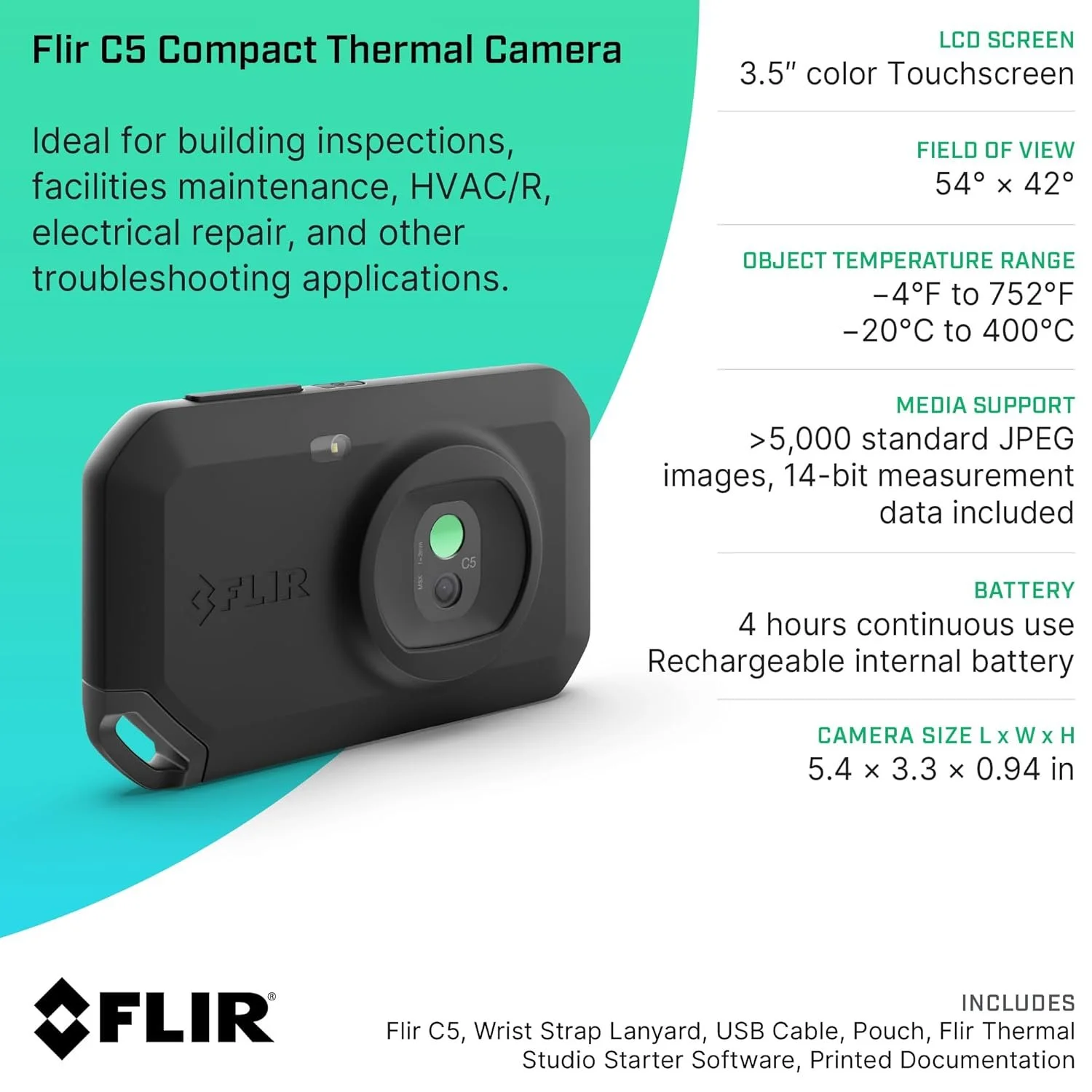 Тепловізійна камера FLIR C5 (incl. WiFi) 160 x 80 70mk 8.7Hz Чорний, фото №7
