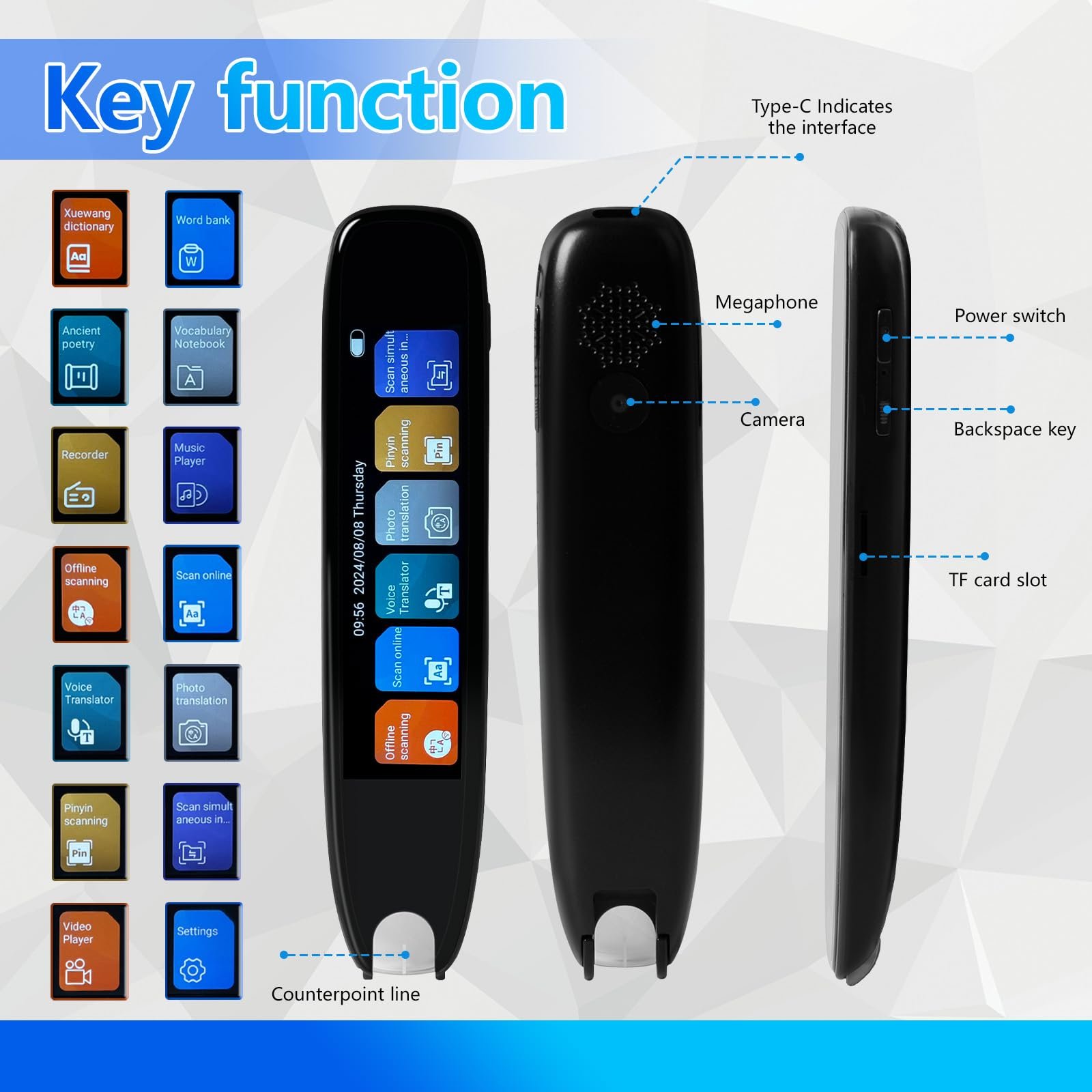 Ручка-переводчик WingFly Scan, 3.7-дюймовый сенсорный экран, интеллектуальная, фото №5