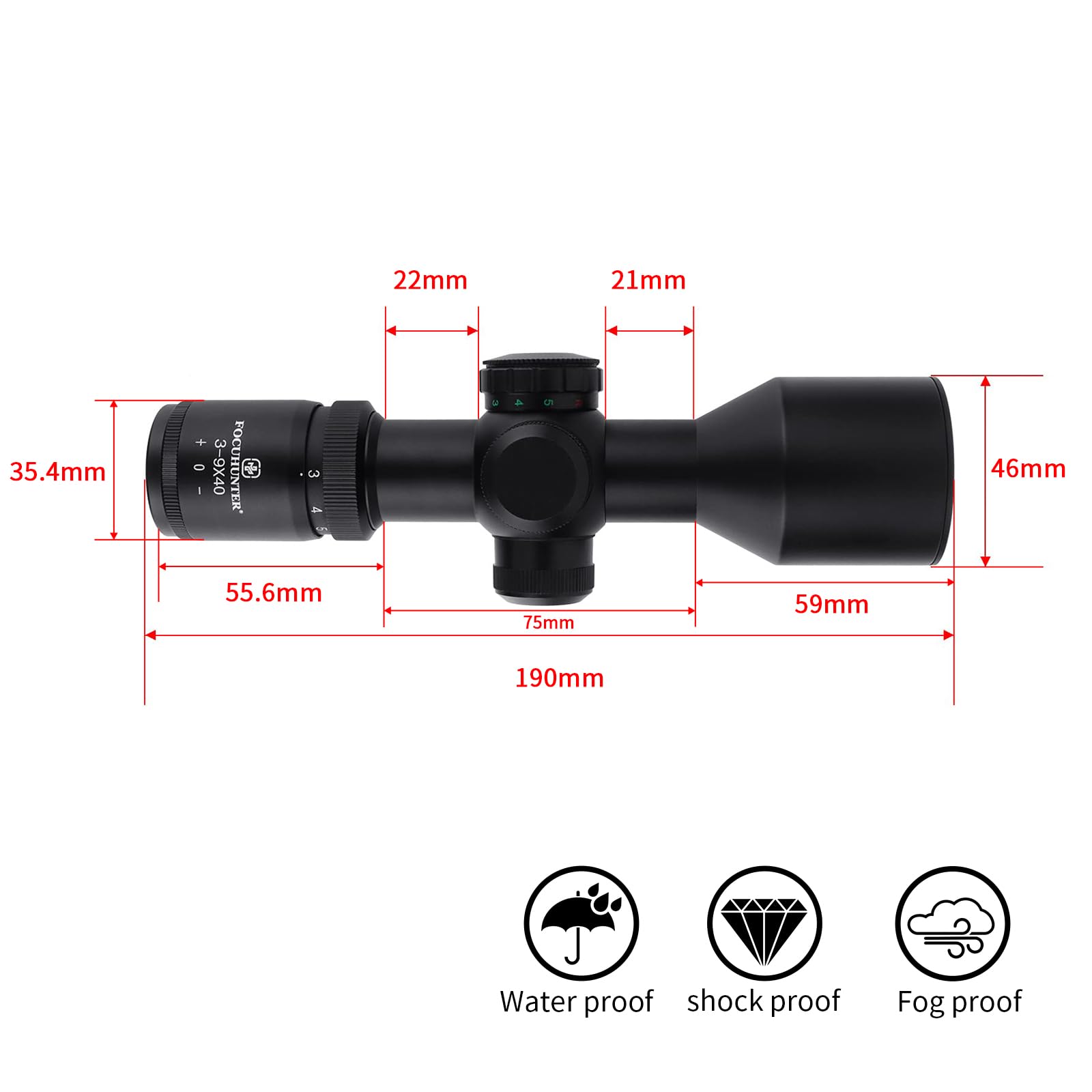 Оптическая труба ToopMount ZF 3-9 x 40 Компактный монокуляр с крышками для линз и 4 x кольцами крепления, 25,4 мм 1 дюйм трубка искатель, ударопрочность 650G 1/4 MOA Красный/Зеленый прицел зеленый многослойный, фото №2