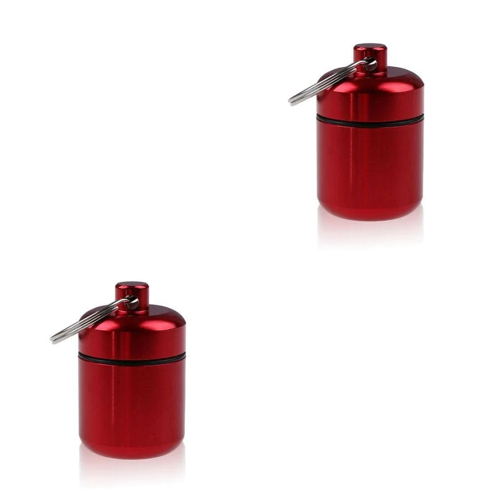 Коробка для таблеток портативна міні з брелоком 2 шт. Алюмінієва Водонепроникна Червона, фото №2