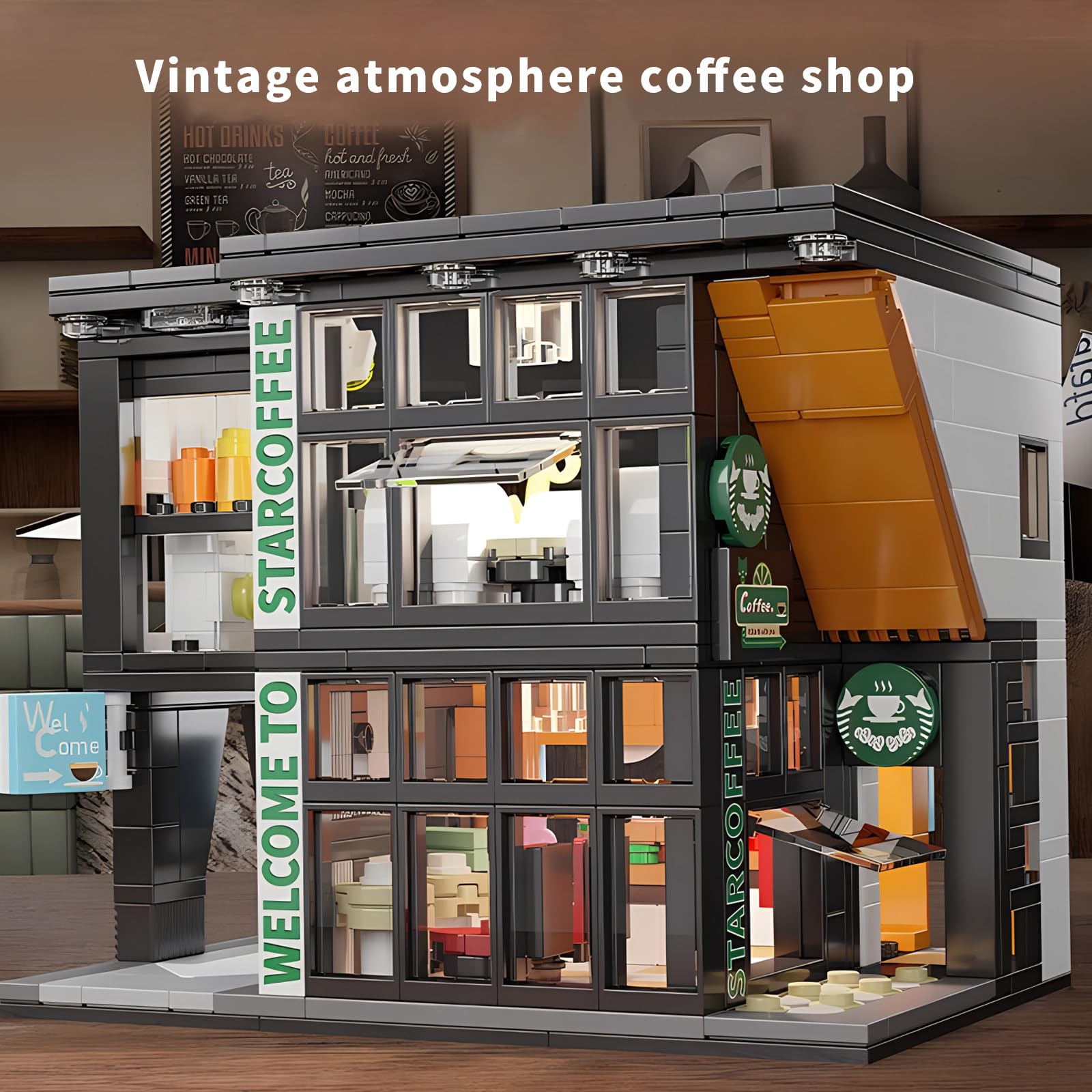 Игрушка строительные блоки CSNRHG Coffee Shop City Street View Architecture Model Set 581 Pieces, фото №4