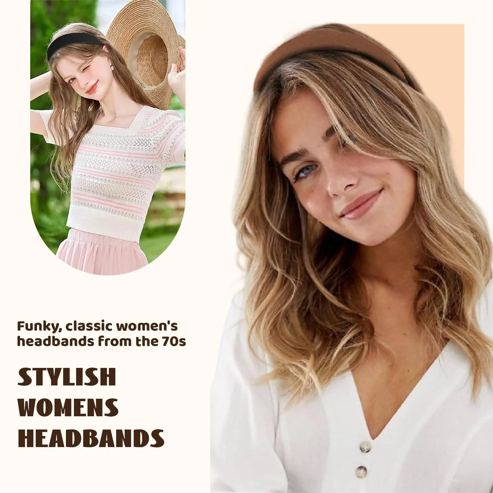 Обруч на голову Широка жіноча Dirndl, 3.2 см, однотонна, нековзка, фото №4