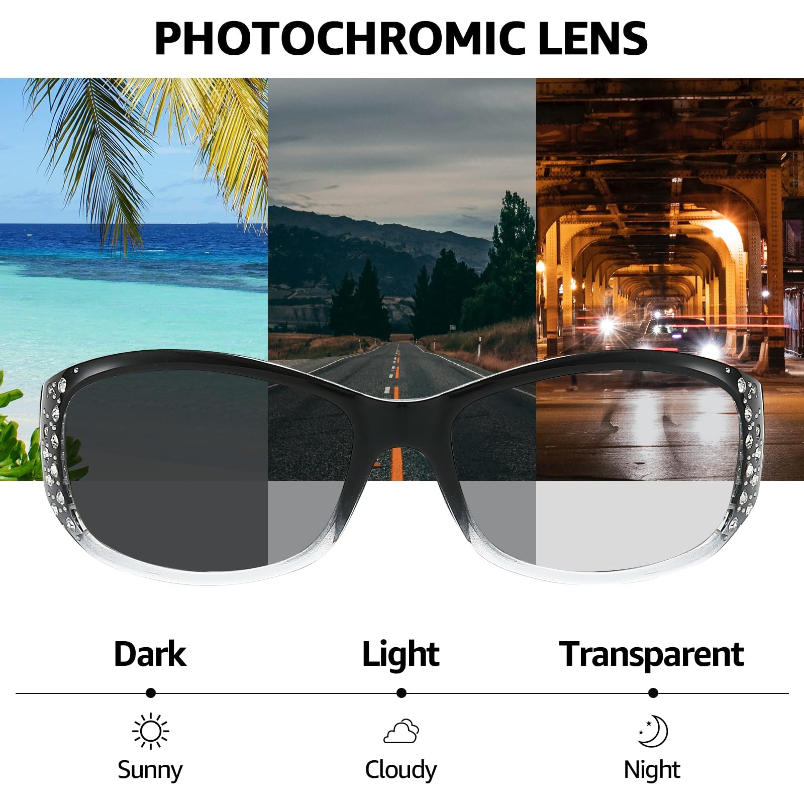 Фотохромні поляризовані сонцезахисні окуляри з облямовуючою оправою FIMILU, зі стразами, хвилеподібним візерунком, фото №3