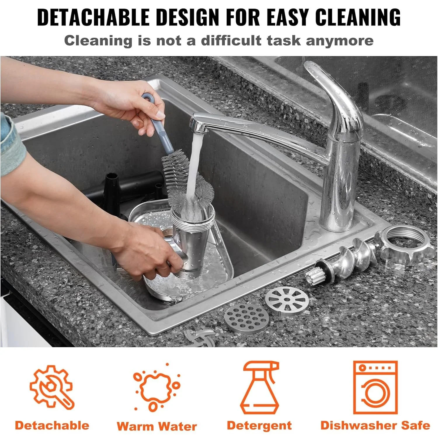 Електрична м'ясорубка VEVOR MG5008KA-GS / 800 Вт / 3 кг/хв / Реверс / Серебриста, фото №6 Електрична м'ясорубка VEVOR MG5008KA-GS / 800 Вт / 3 кг/хв / Реверс / Серебриста, фото №6