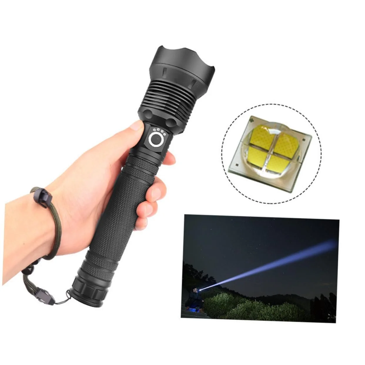 Перезаряжаемый USB фонарь для улицы с индикатором питания, алюминиевый сплав, телескопический зум, высокоэффективный LED, компактный и прочный для кемпинга, походов и чрезвычайных ситуаций, фото №3