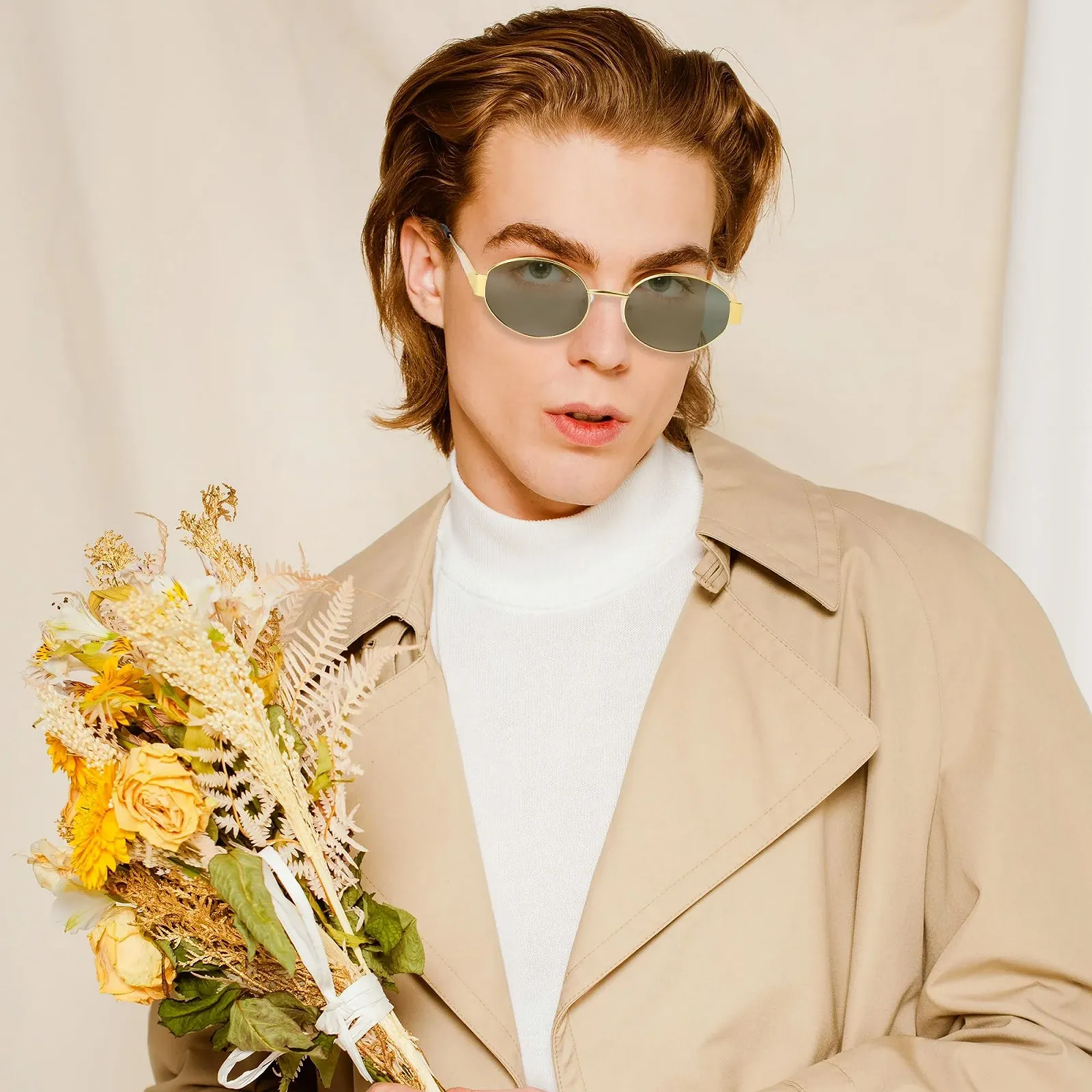 Солнцезащитные Очки GoaePode Ретро Овальные Металлические Золотая Оправа, фото №2