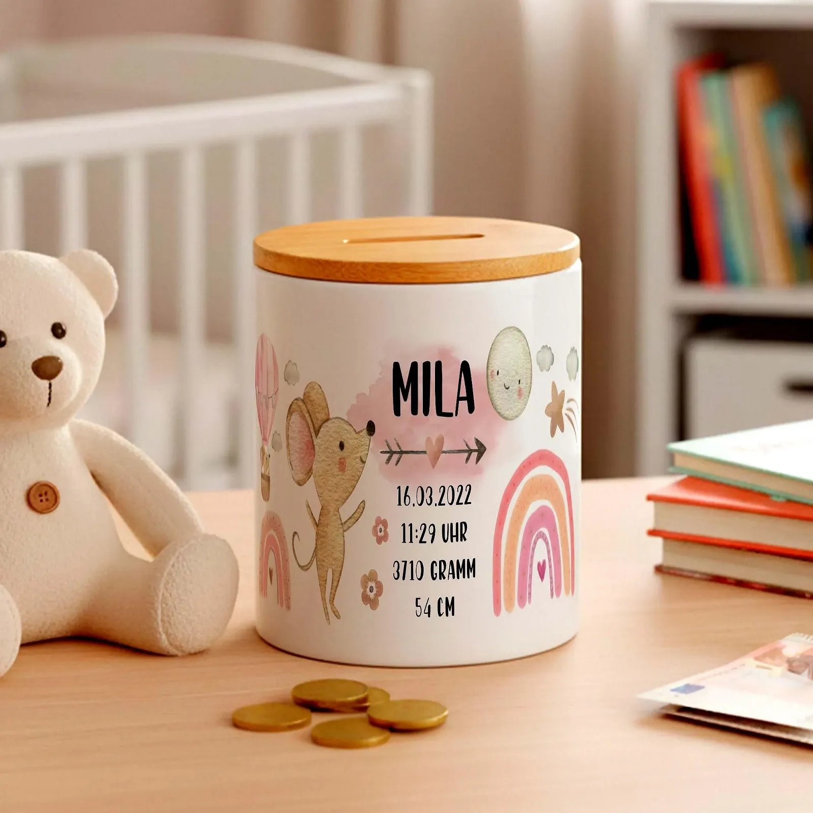 Скарбничка Mouse Персоналізована з даними про народження для дівчаток, фото №1