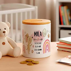 Скарбничка Mouse Персоналізована з даними про народження для дівчаток - Фото 1