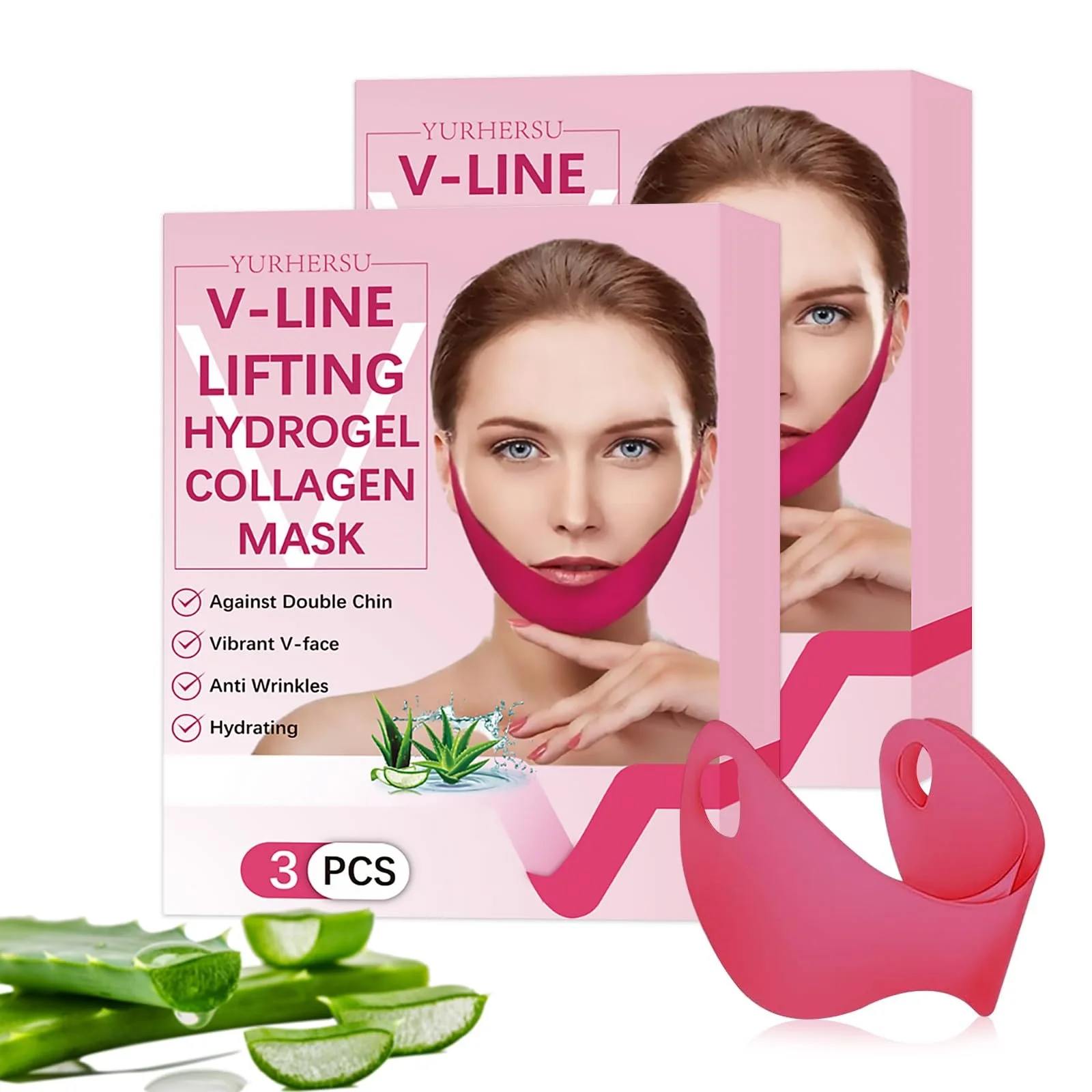 Маска для підборіддя V-подібна, для пружності шкіри, з алое вера, зволожуюча, 6 шт, фото №1