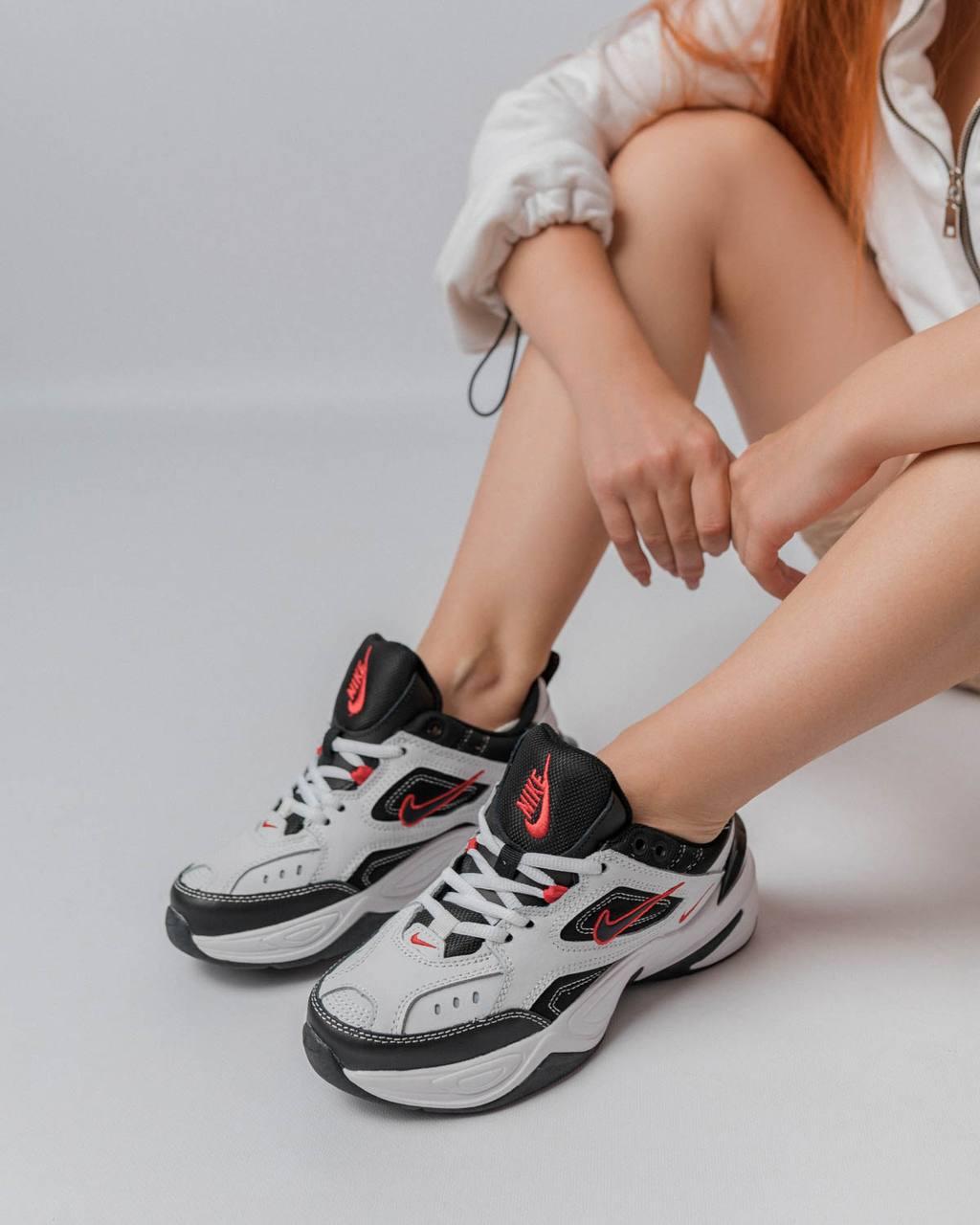 Женские кроссовки Nike M2K Tekno Premium черно белые кожаные кросы найк текно демисезонная обувь, фото №4