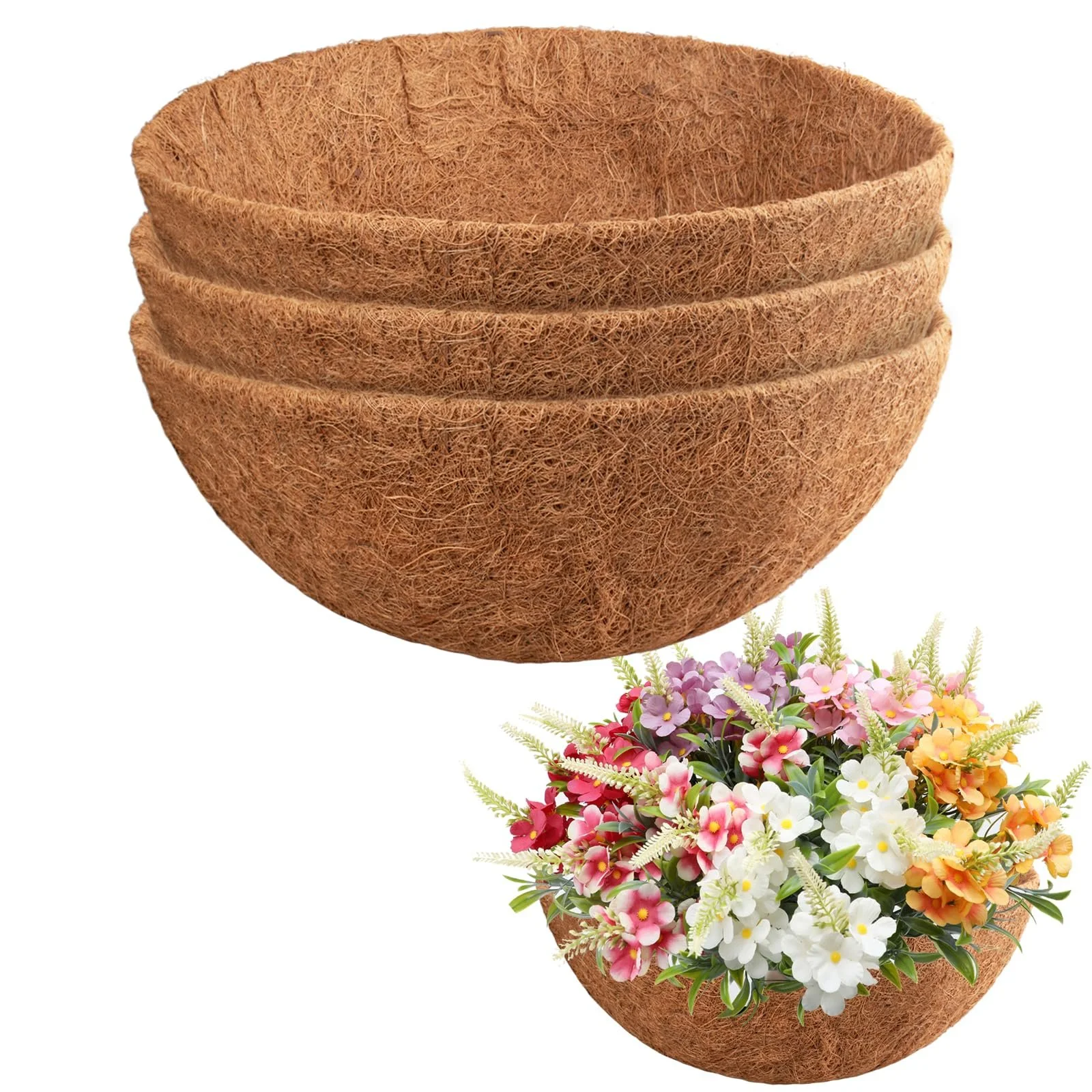 Вкладыши для подвесных корзин из натурального кокосового волокна 3 шт 35,6 см, фото №1 Вкладыши для подвесных корзин из натурального кокосового волокна 3 шт 35,6 см, фото №1