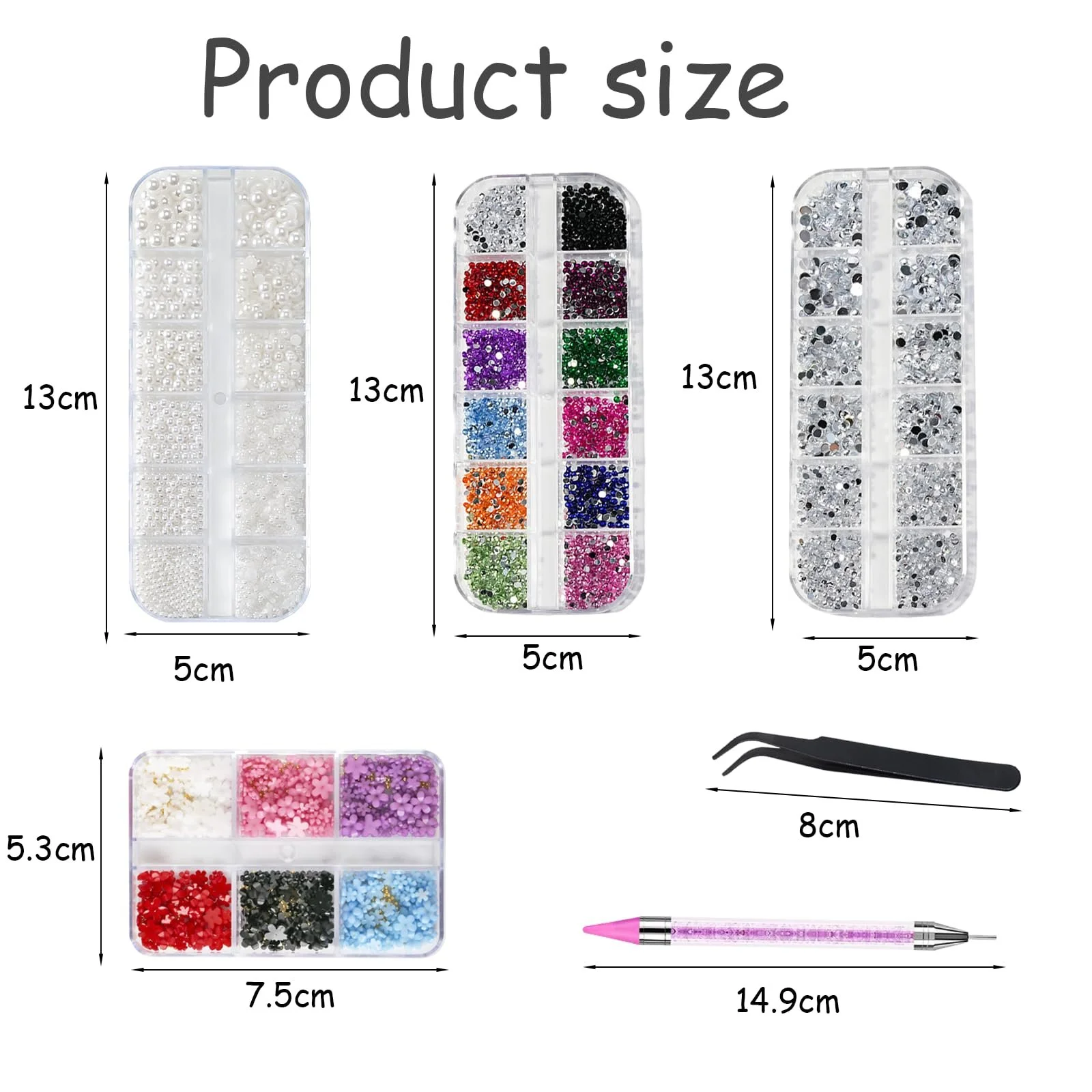 Стразы для ногтей AYNKH, плоские кристаллы AB, 6 размеров, разноцветные бусины, маленькие цветочки, фото №2