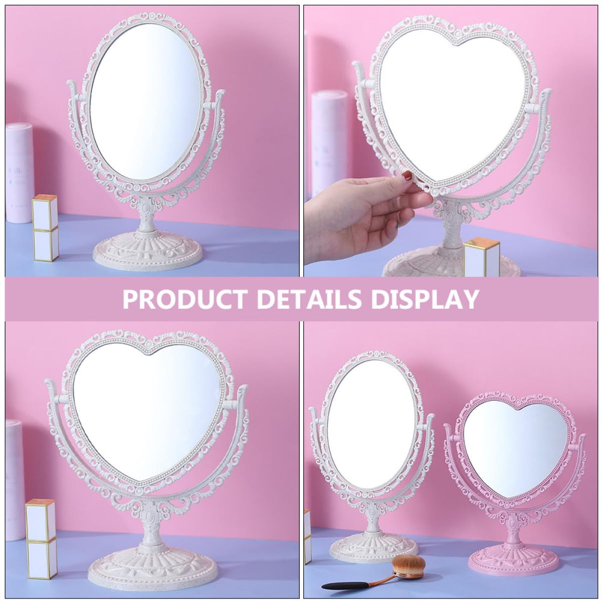 Дзеркало Angoily Настільне Двостороннє Косметичне 4 штуки Скло Бежевий, фото №7