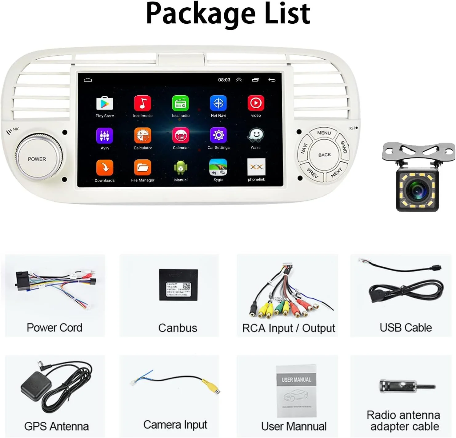 Штатная автомагнитола Podofo для Fiat 500 2007-2015 / 7" / Сенсорная / 2/32Гб / Android 13 / Bluetooth / WI-FI / GPS / USB, фото №7