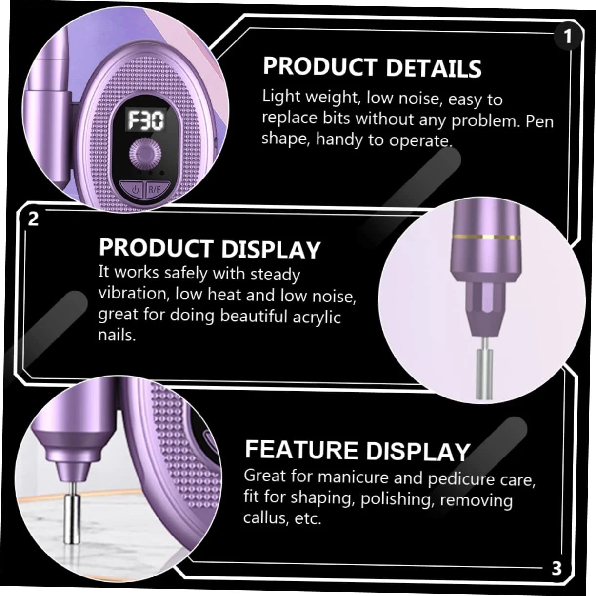 Электрическая машинка для ногтей OATIPHO Регулируемая Аккумуляторная Фиолетовая, фото №2 Электрическая машинка для ногтей OATIPHO Регулируемая Аккумуляторная Фиолетовая, фото №2