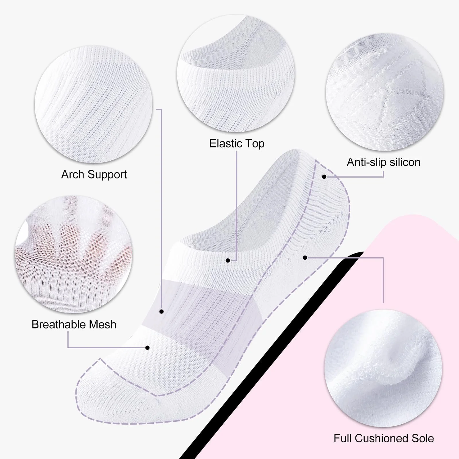 Шкарпетки спортивні жіночі, Бавовна, З пом'якшенням, 6 пар, фото №3