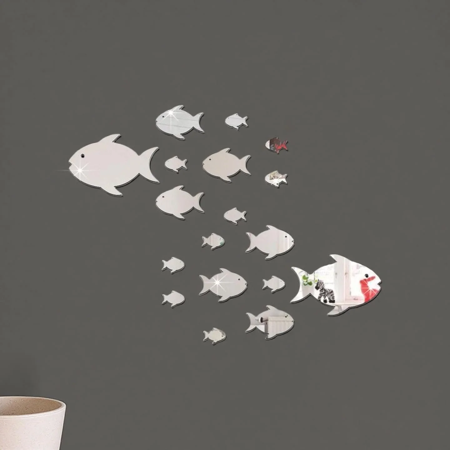 Дзеркальна наклейка на стіну Риби DIY Срібляста, фото №8