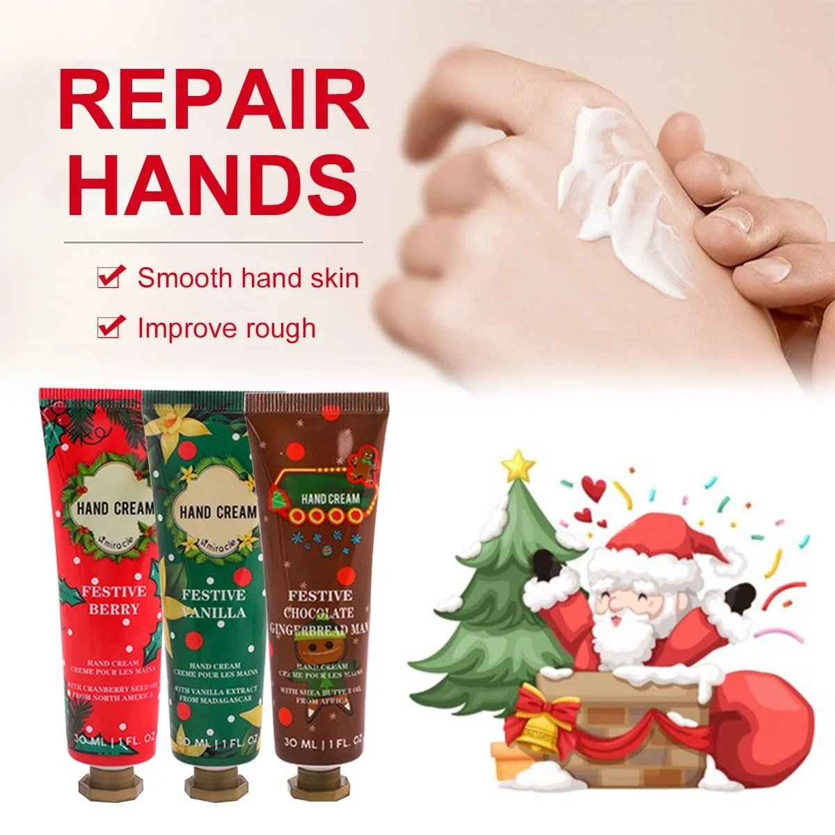 Крем для рук Набір з 3 штук Різдвяне морозиво Малина/Шоколад/Ваніль, фото №3