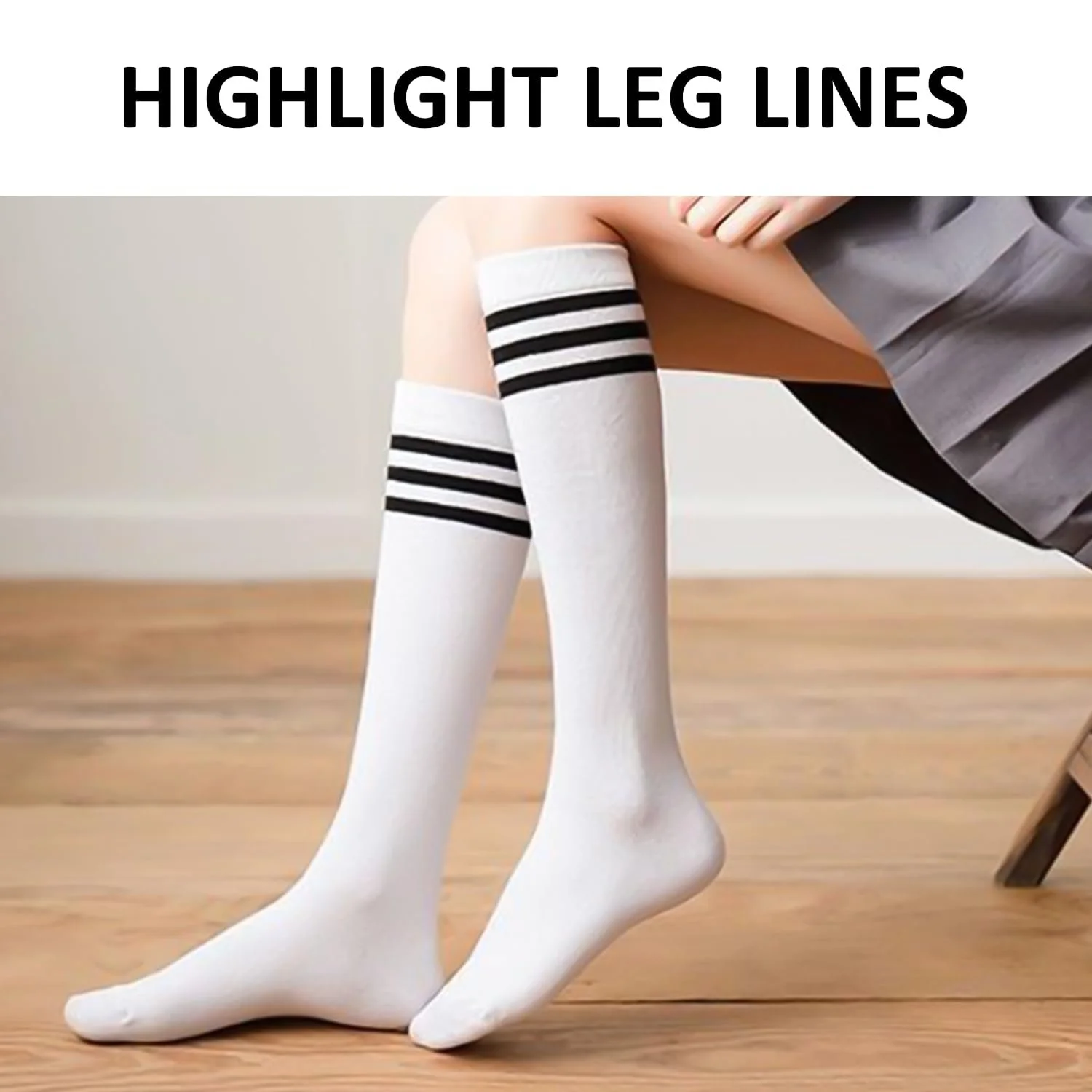 2 пари смугастих гольфів, жіночі довгі шкарпетки, фото №3 2 пари смугастих гольфів, жіночі довгі шкарпетки, фото №3